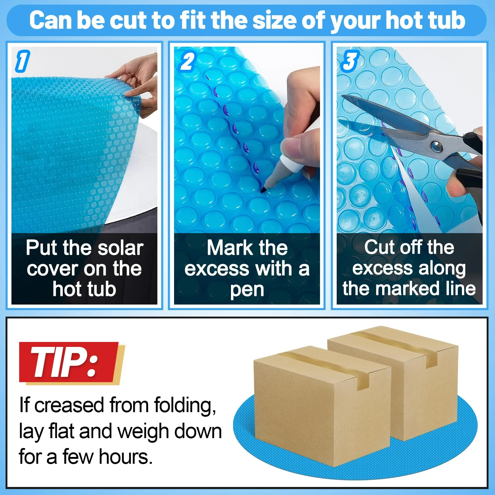 MADHOLLY Spa Hot Tub Cover for Heat Retention - 7FT Dia Round 16-Mil Heavy-Duty Bubble Solar Blanket for Preventing Water Evaporation, Easy to Cut and Clean - Image 6