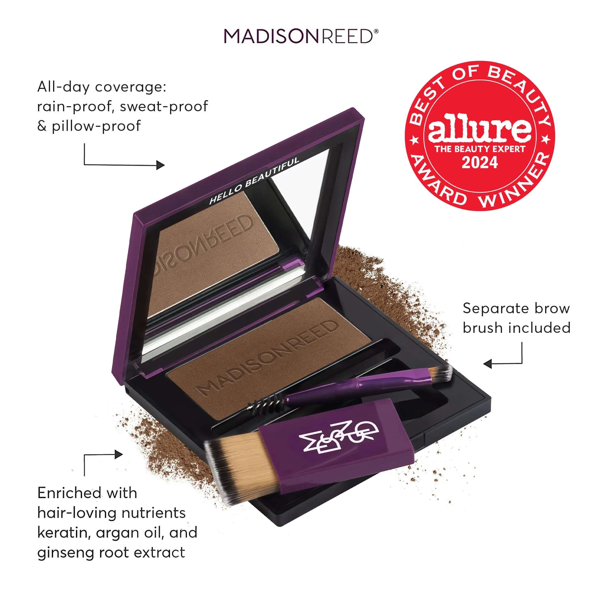 Madison Reed Root Touch Up Powder + Brow Filler – Terra Medium Brown, Instant Gray Coverage, Conceals Roots & Fills Brows, For Hairlines & Thinning Hair, Temporary, 0.13 oz (60 Uses) - Image 3