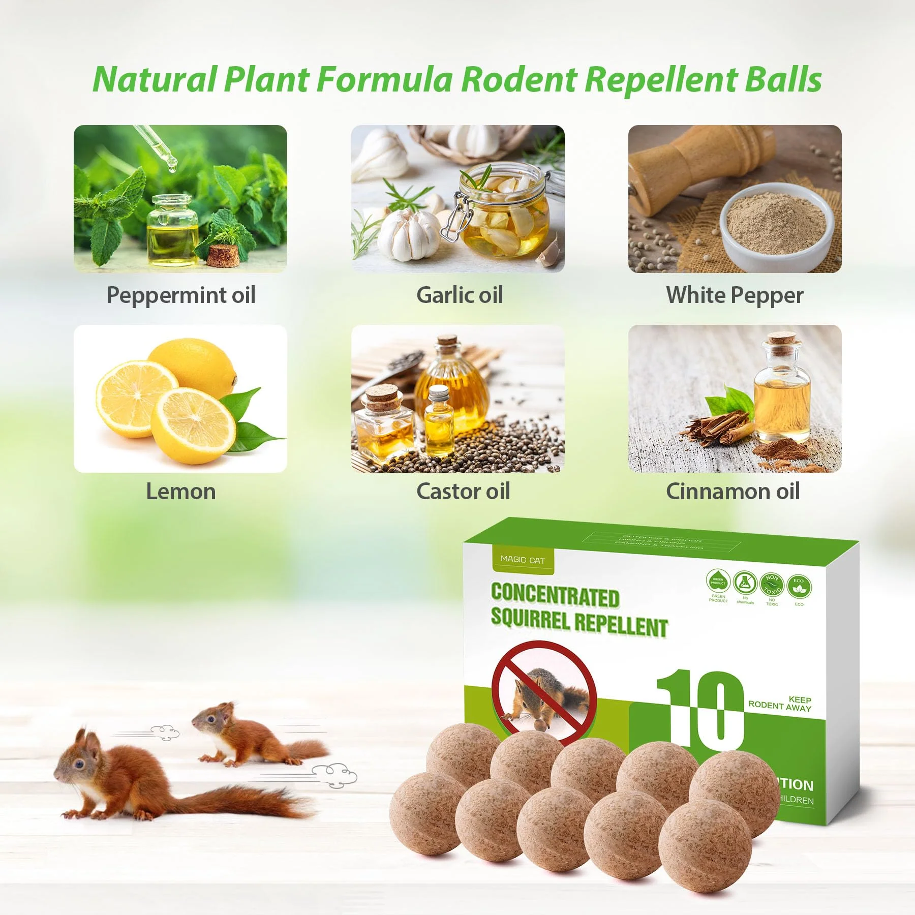 MAGIC CAT Squirrel Repellent Outdoor, 10 Pack Natural Peppermint Oil Squirrel Deterrent for Indoor Attic Pet Family Safe, Rodent Repellent to Keep Squirrel Chipmunk Away from Bird Feeder Garden Garage - Image 2