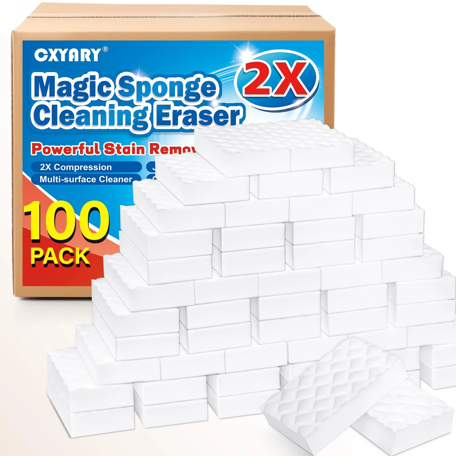 Magic Sponges Cleaning Eraser, 100Pack 2X Density Stronger Melamine Sponge Foam Pads, Multi-Functional Household Cleaner Dish Sponge, Cleaning Supplies for Kitchen, Bathroom, Floor, Sink,Wall Cleaner