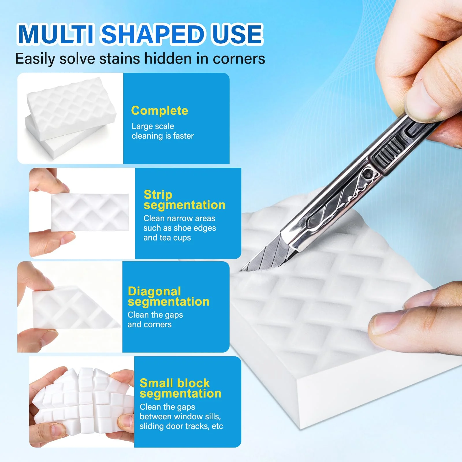 Magic Sponges Cleaning Eraser, 100Pack 2X Density Stronger Melamine Sponge Foam Pads, Multi-Functional Household Cleaner Dish Sponge, Cleaning Supplies for Kitchen, Bathroom, Floor, Sink,Wall Cleaner - Image 4