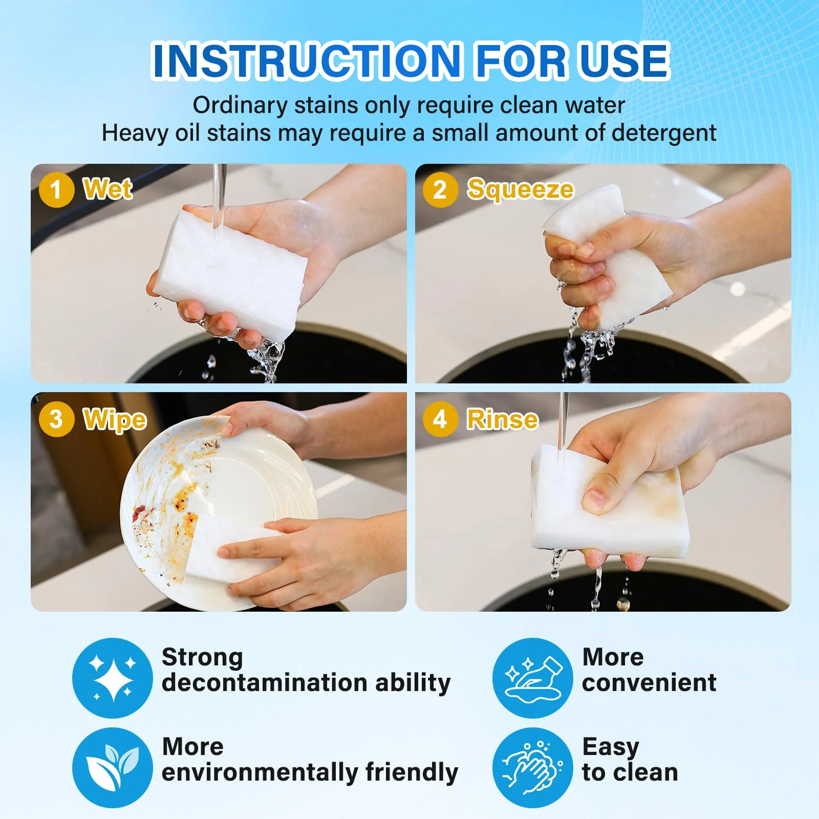 Magic Sponges Cleaning Eraser, 100Pack 2X Density Stronger Melamine Sponge Foam Pads, Multi-Functional Household Cleaner Dish Sponge, Cleaning Supplies for Kitchen, Bathroom, Floor, Sink,Wall Cleaner - Image 5