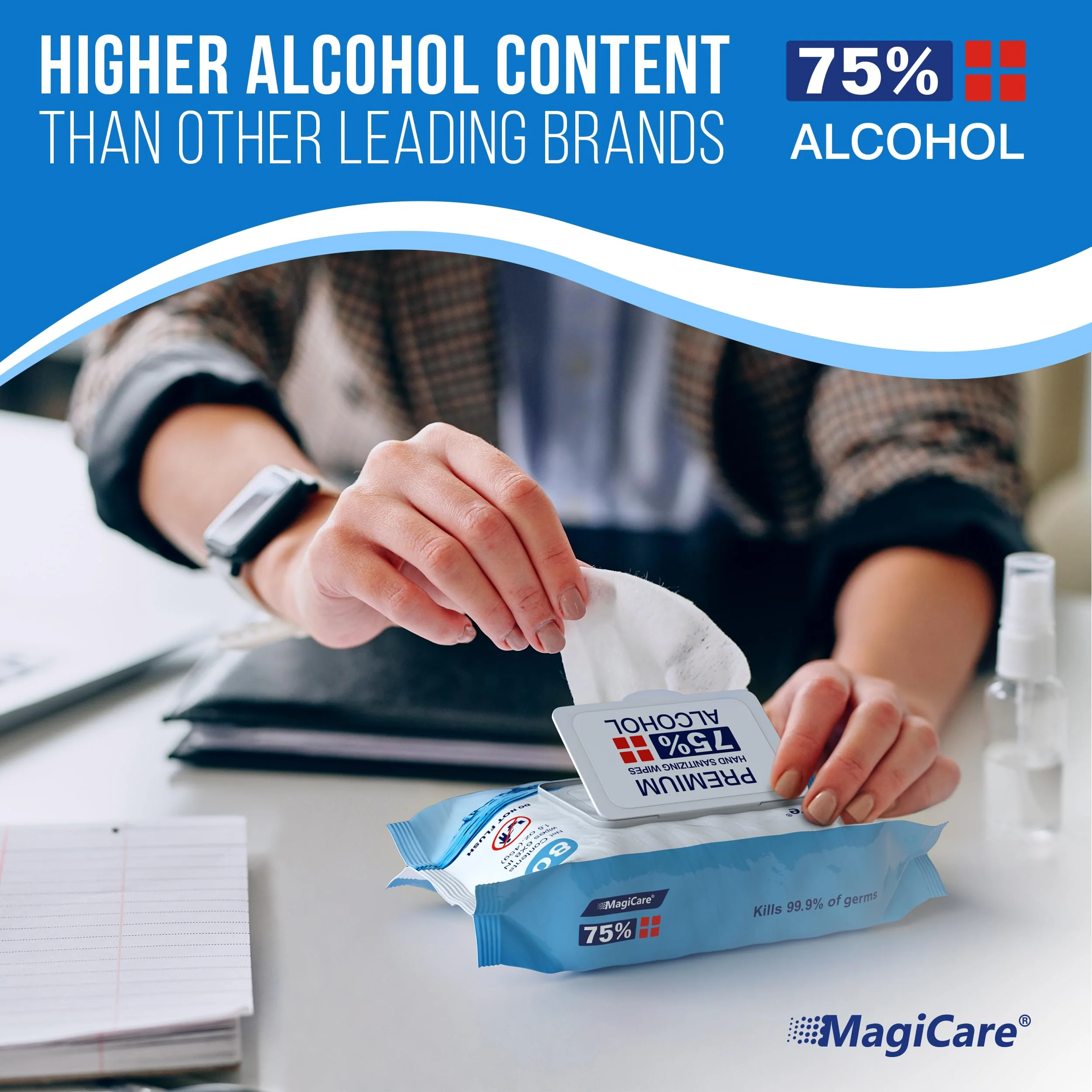 MagiCare 75% Large Alcohol Wipes (4-80ct Packs, 320pcs) - Alcohol Hand Sanitizer Wipes, Premium - Unscented Hand Wipe, Sanitizing Wipe - Travel, Home, Classroom, Camping - Soft Packs - Image 9