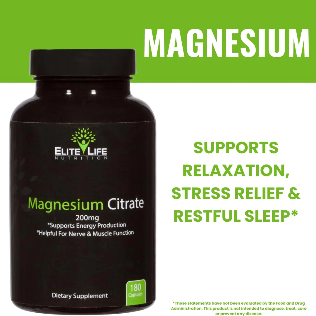 Magnesium Citrate 200mg - Pure, High-Potency, Bioavailable, and Natural Magnesium - Optimum for Stress Relief, Sleep, Relaxation, Constipation, and Brain Support Now - with 180 Capsules - Image 3