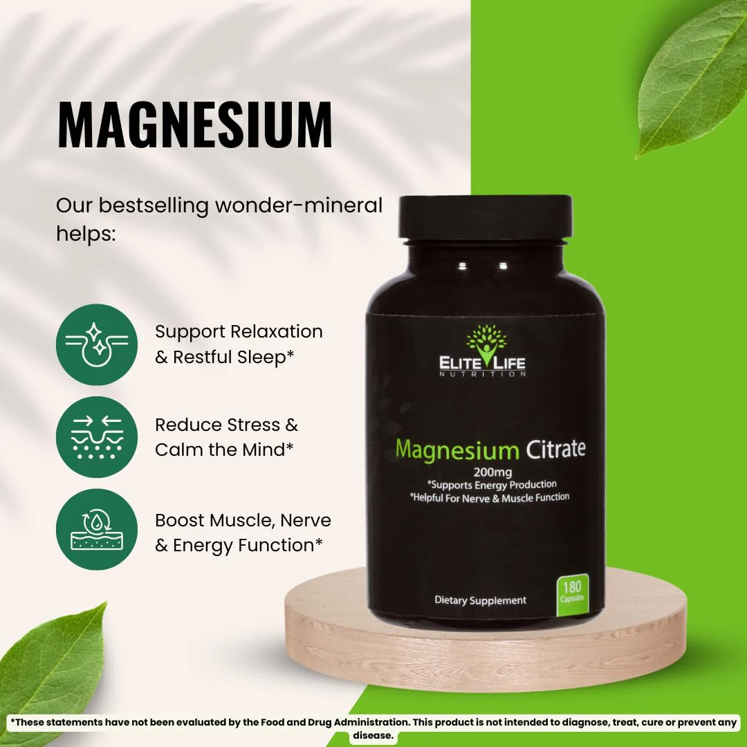 Magnesium Citrate 200mg - Pure, High-Potency, Bioavailable, and Natural Magnesium - Optimum for Stress Relief, Sleep, Relaxation, Constipation, and Brain Support Now - with 180 Capsules - Image 5