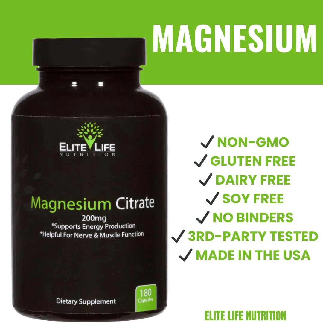 Magnesium Citrate 200mg - Pure, High-Potency, Bioavailable, and Natural Magnesium - Optimum for Stress Relief, Sleep, Relaxation, Constipation, and Brain Support Now - with 180 Capsules - Image 6