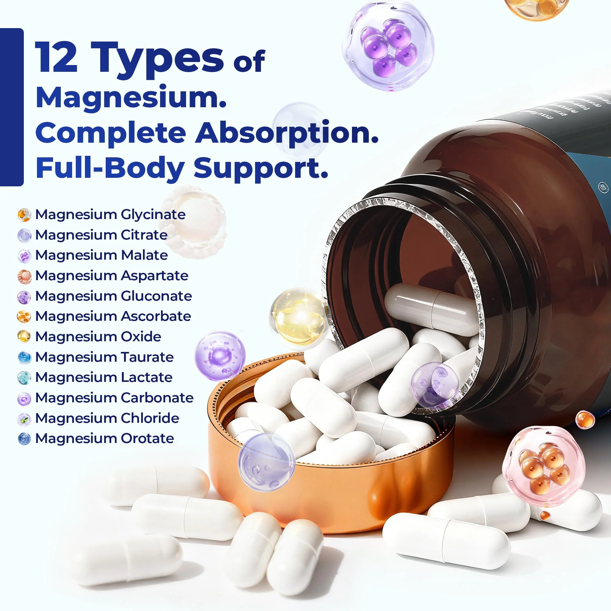 Magnesium Complex 700mg | 12-in-1 High Absorption Supplement | Glycinate, Citrate, Malate, Taurate & More | Sleep Support, Muscle Cramp Relief, Stress, Heart, Bone & Nerve Health | 120 Vegan Capsules - Image 3