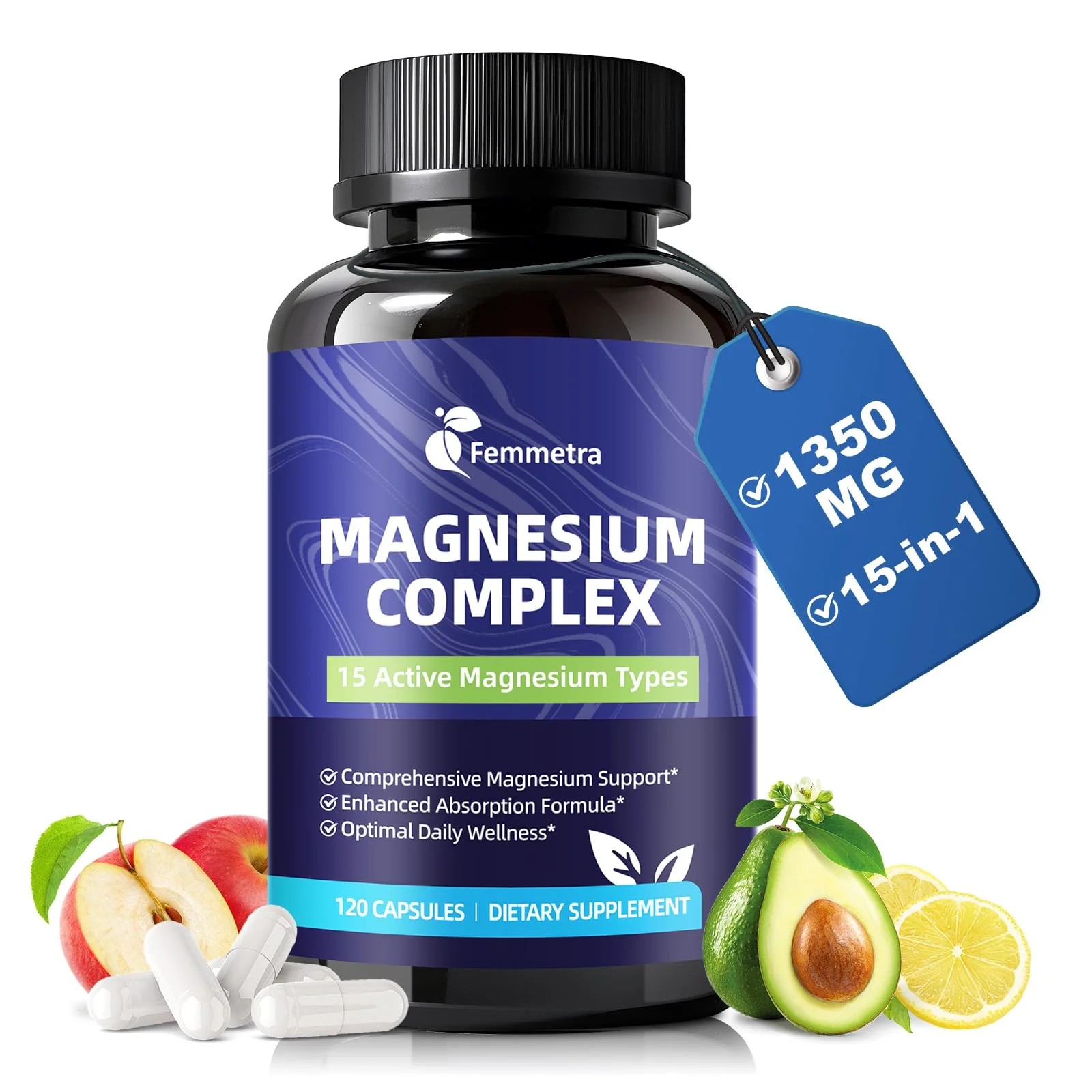 Magnesium Complex for Women Men 1350mg 15 in 1 Pure Magnesium Supplement with Magnesium Glycinate Citrate Malate Taurate Oxide Magnesio, for Muscle, Heart, Relaxation & Nerve Support, Vegan 60 Days - Image 2