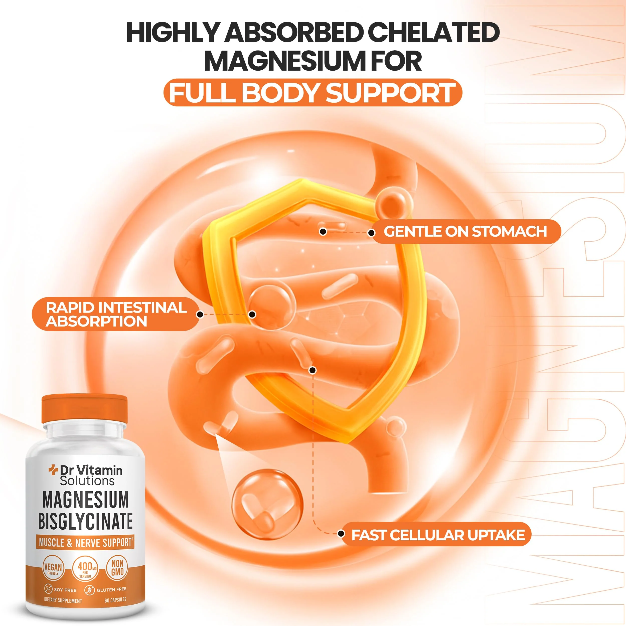 Magnesium Glycinate 400mg (Buffered Magnesium Bisglycinate Chelate) | Albion® Chelated Magnesium for Muscle & Nerve Support + Calm | High Absorption, Gentle on Stomach (1 Bottle, 60 Capsules) - Image 3