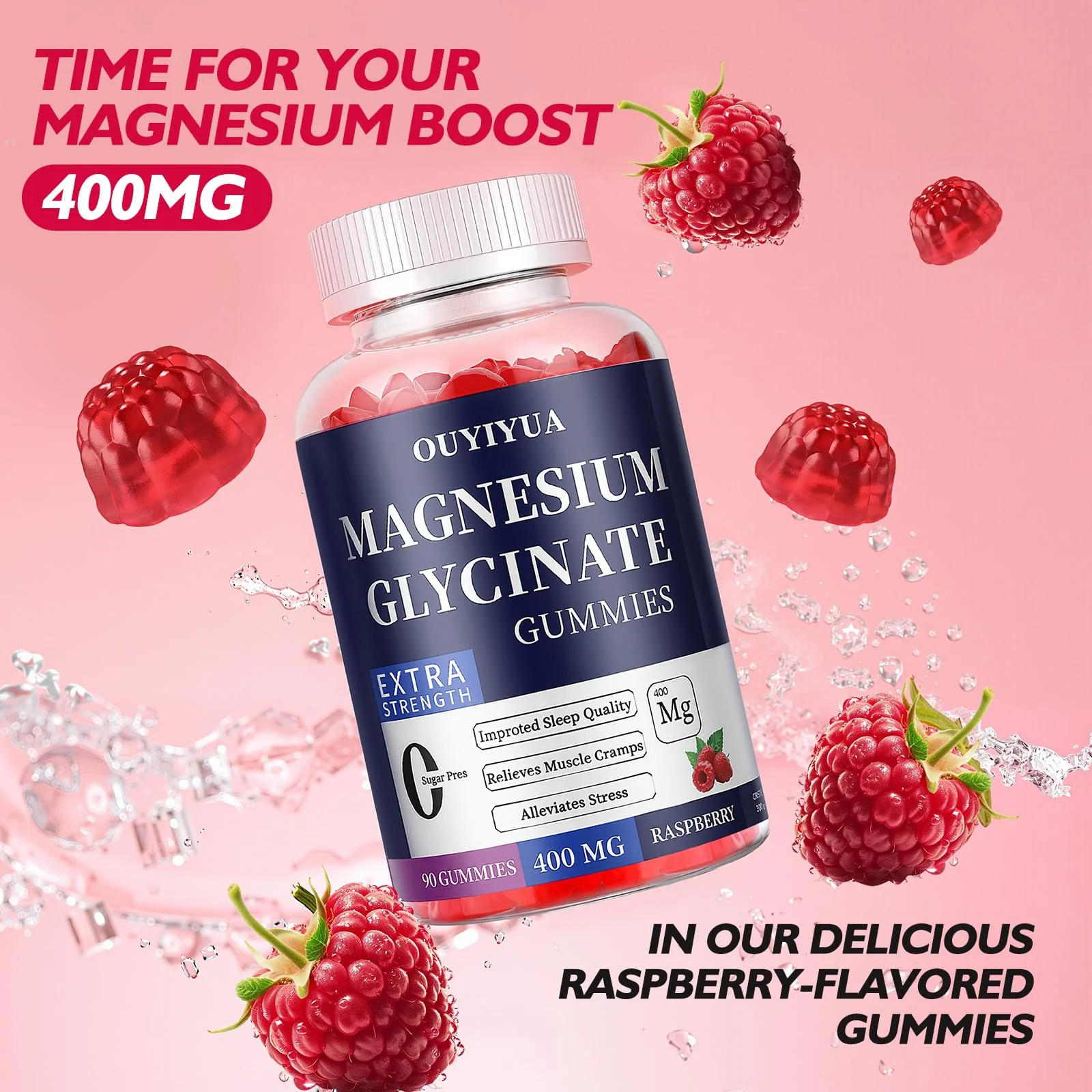 Magnesium Glycinate 400mg Gummies, Sugar Free Magnesium Gummies with Vitamins D, B6 for Sleep Support, Stress and Muscle Relief for Men and Women, 90 Count - Image 2