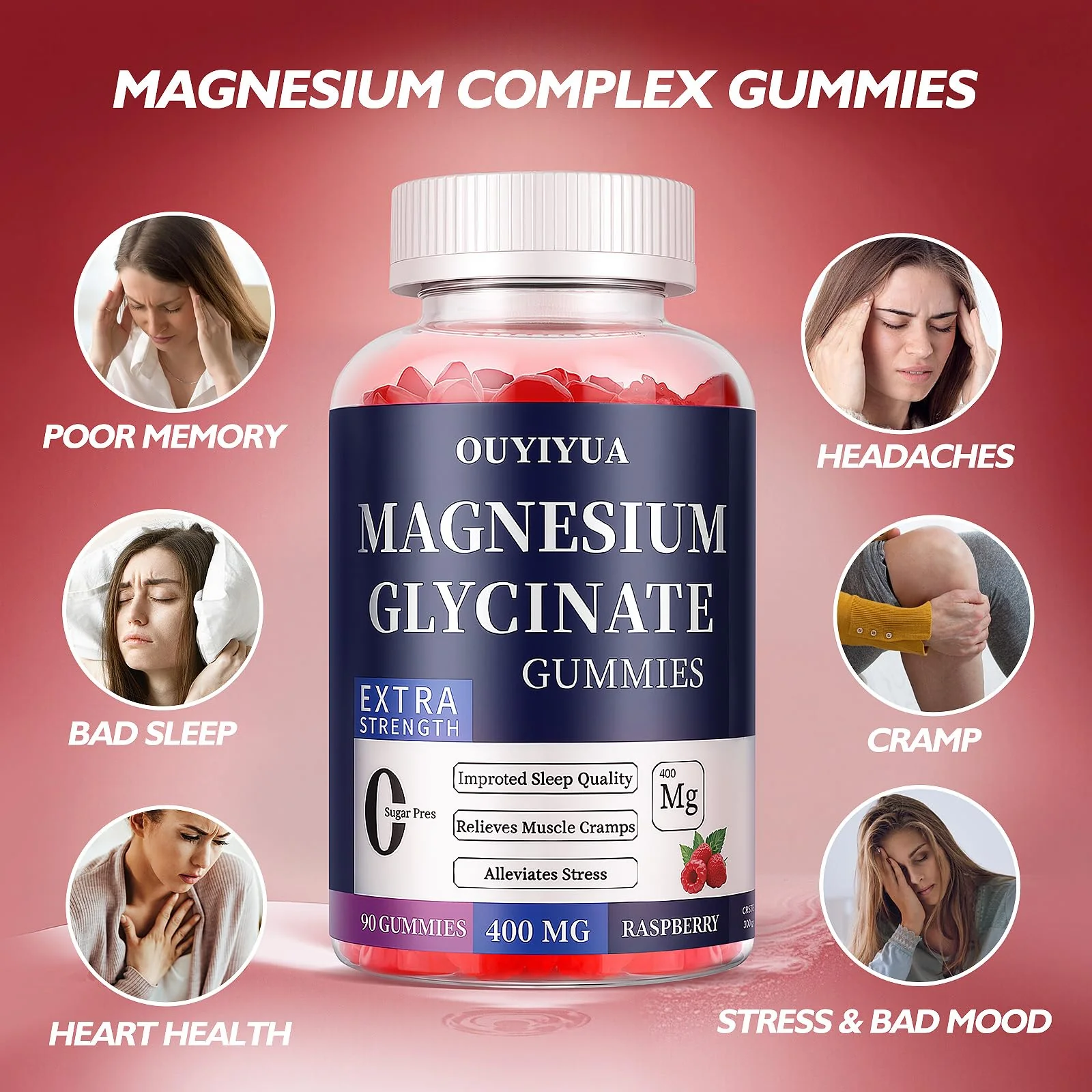 Magnesium Glycinate 400mg Gummies, Sugar Free Magnesium Gummies with Vitamins D, B6 for Sleep Support, Stress and Muscle Relief for Men and Women, 90 Count - Image 4