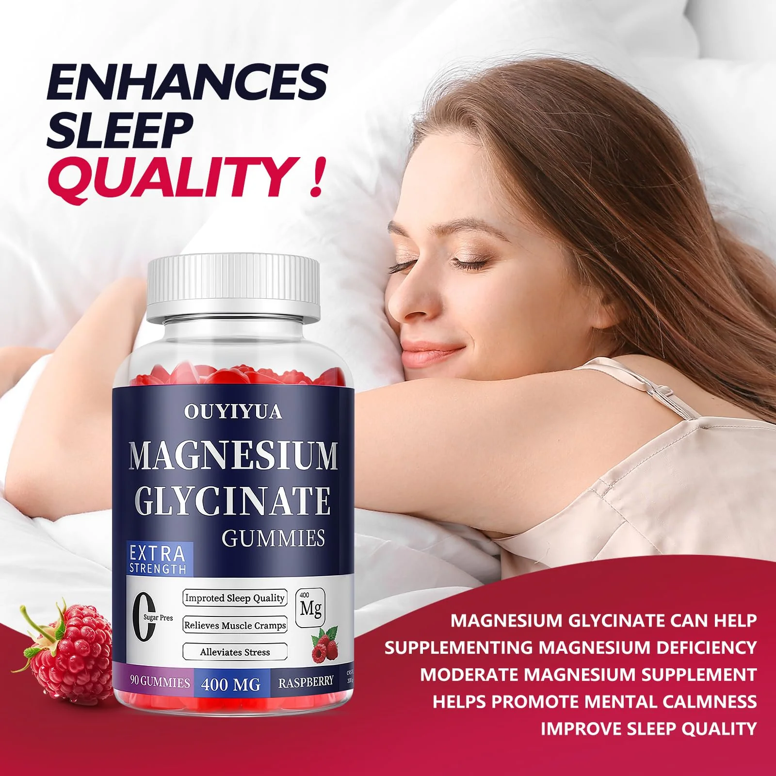 Magnesium Glycinate 400mg Gummies, Sugar Free Magnesium Gummies with Vitamins D, B6 for Sleep Support, Stress and Muscle Relief for Men and Women, 90 Count - Image 7