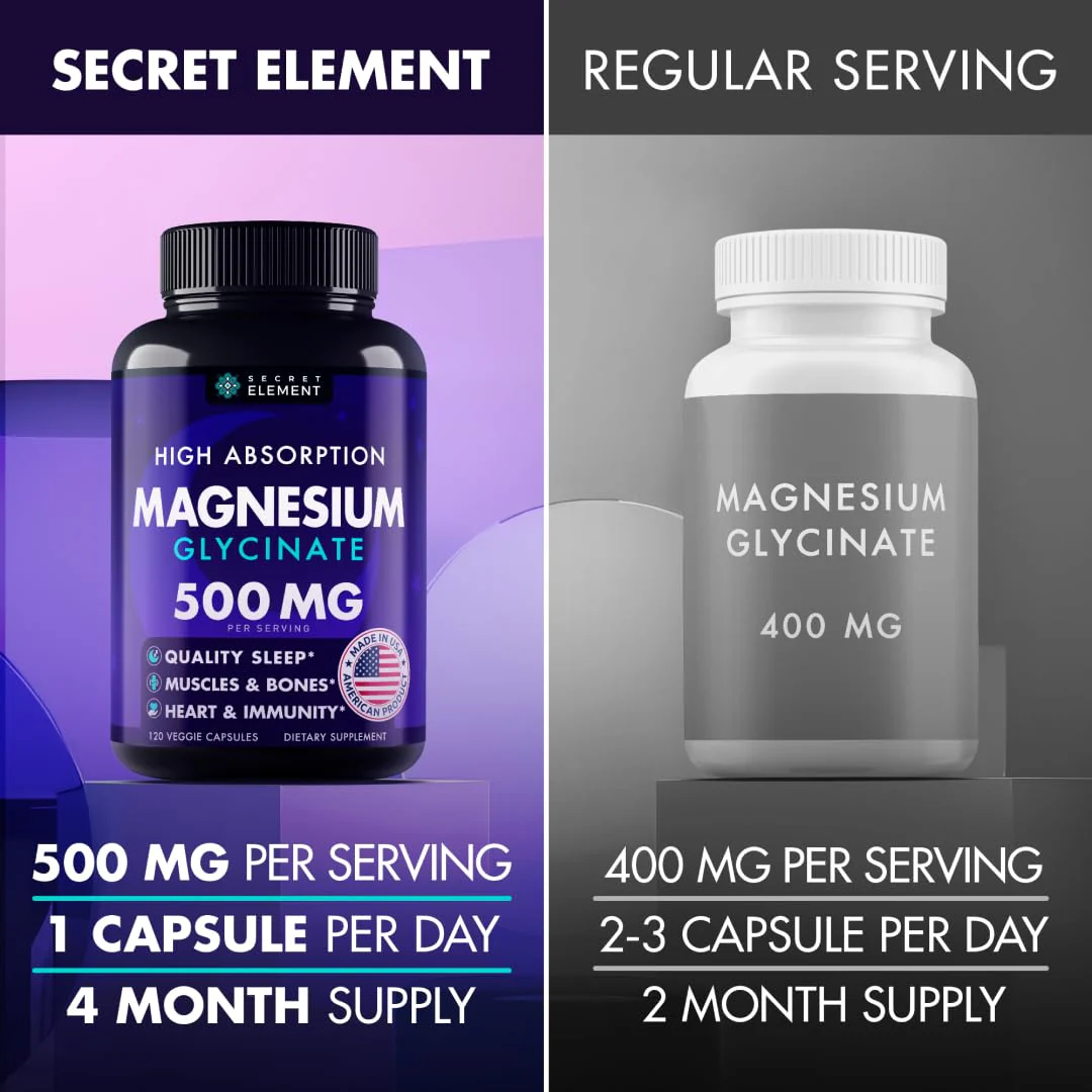 Magnesium Glycinate 500MG Capsules, Magnesium Supplement for Adults & Kids with Kava Kava, High Absorption, Vegan & Non-GMO, 120 Capsules, Pack of 2 - Image 8