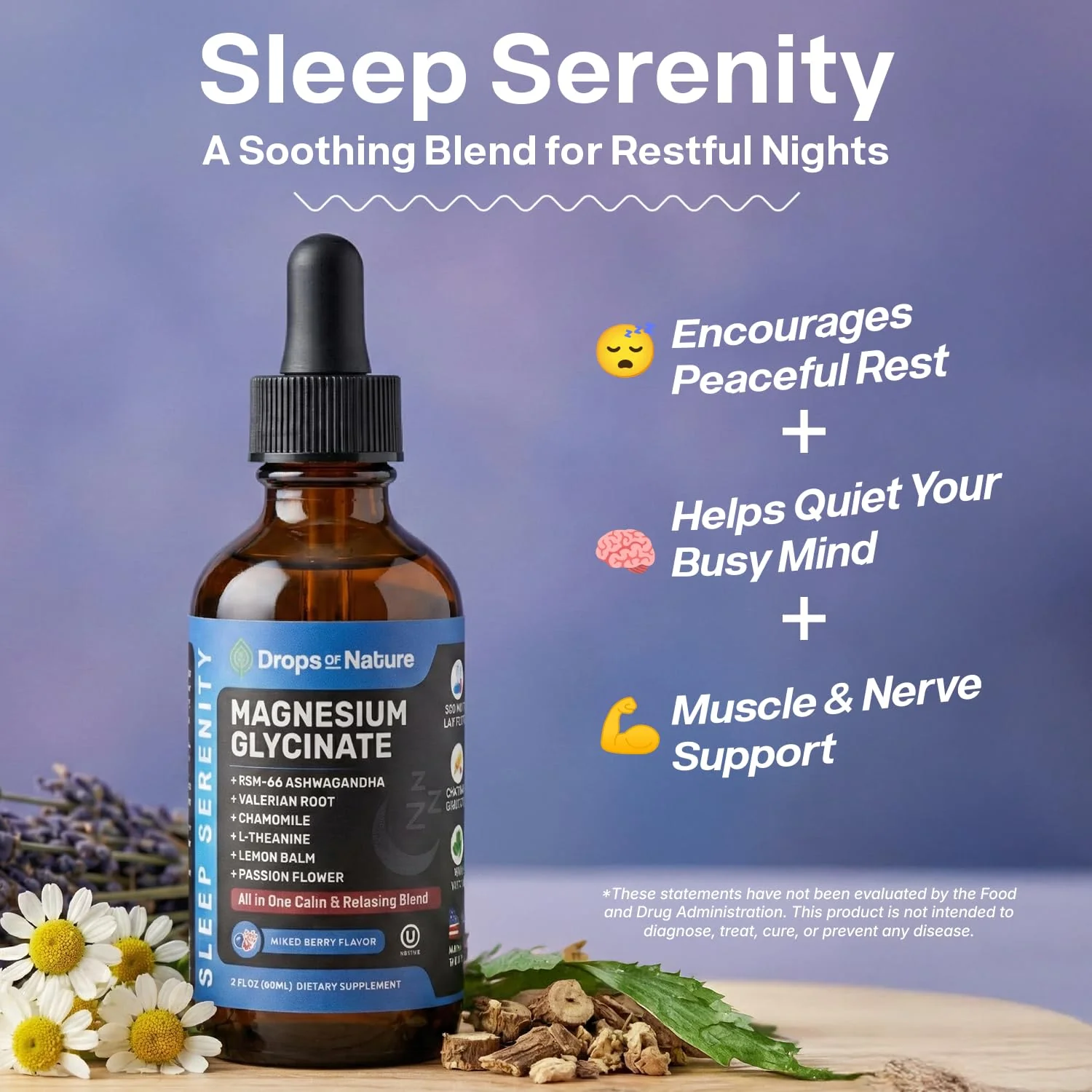 Magnesium Glycinate & Ashwagandha Liquid Drops with Valerian Root, Chamomile, Passion Flower, Lemon Balm & L-Theanine - Vegan Fast Absorption - Supplement for Wellness & Relaxation (Mixed Berry, 60mL) - Image 8