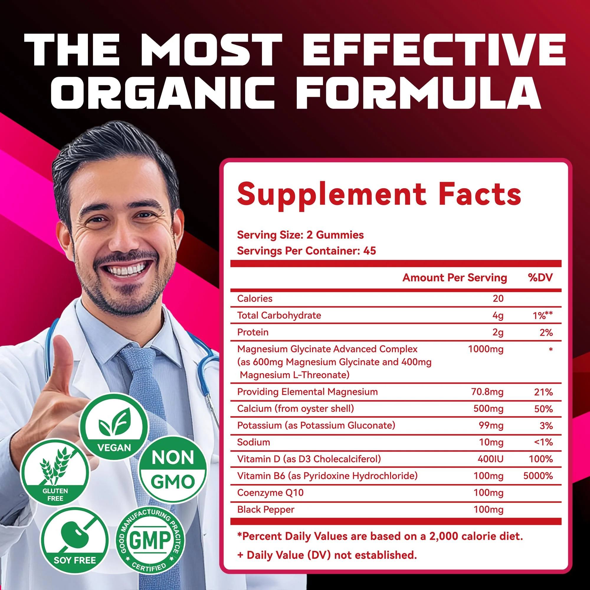 Magnesium Glycinate Gummies 1000mg - Sugar Free Magnesium Potassium Supplement with Vitamin D, B6, CoQ10 for Calm Mood & Sleep Support - 180 Raspberry Gummies. - Image 5