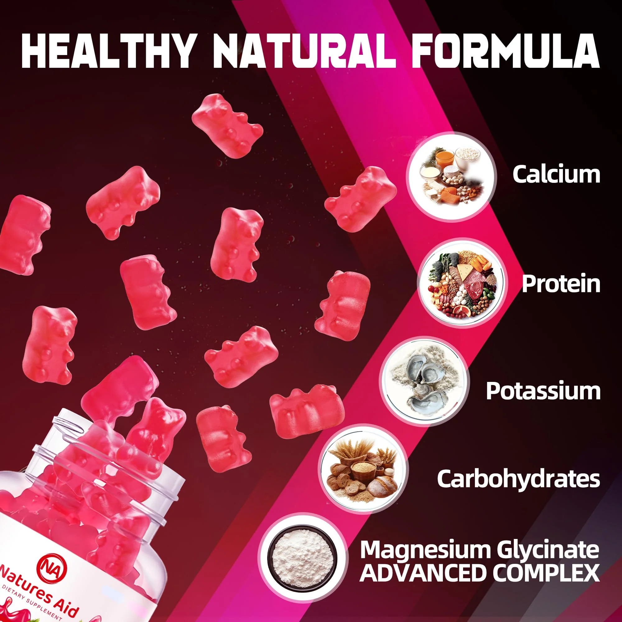 Magnesium Glycinate Gummies 1000mg - Sugar Free Magnesium Potassium Supplement with Vitamin D, B6, CoQ10 for Calm Mood & Sleep Support - 180 Raspberry Gummies. - Image 7