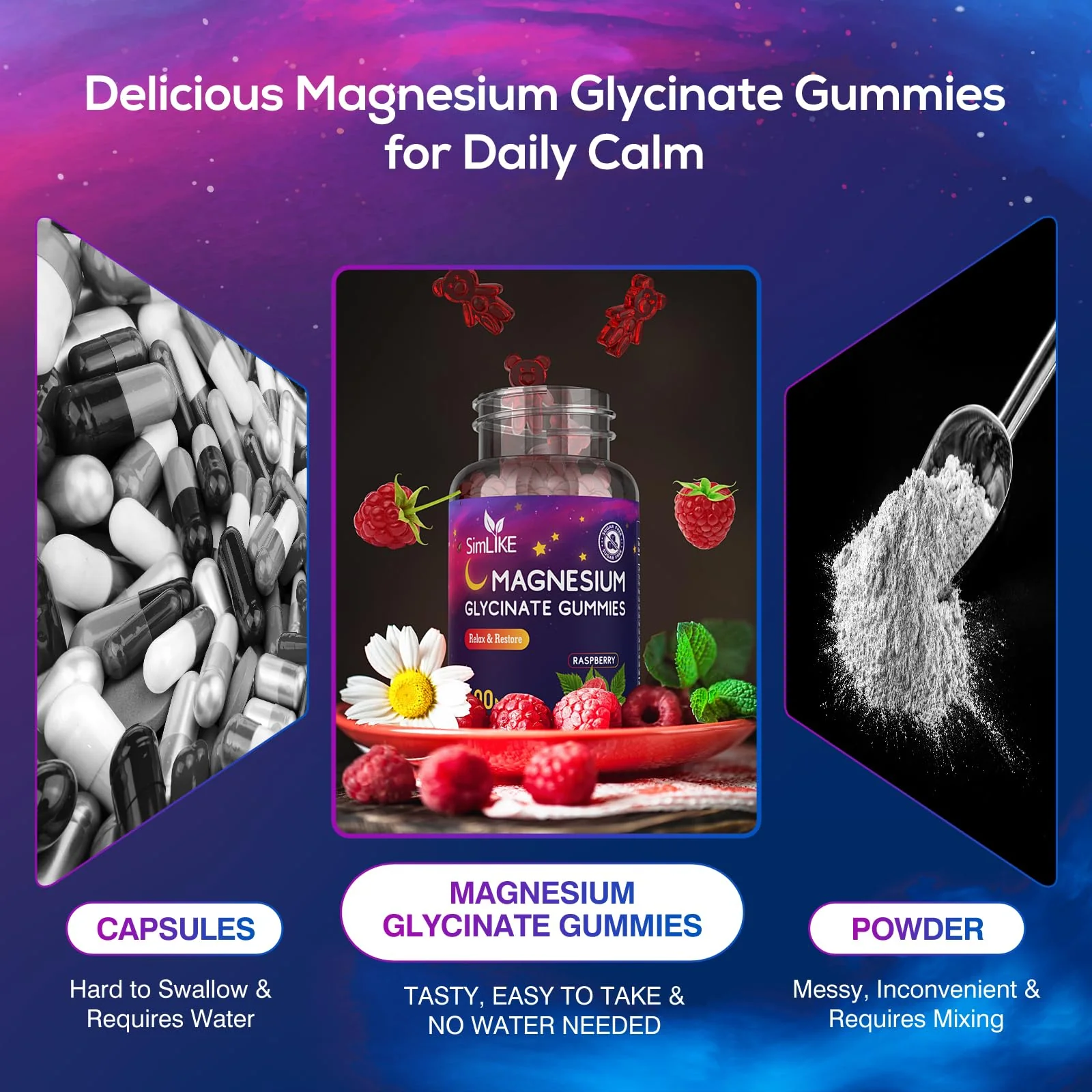Magnesium Glycinate Gummies 400mg, High Absorption Magnesium Gummies with L-Theanine, Ashwagandha & GABA for Relaxation, Stress Relief & Sleep, Sugar Free, Vegan, 60 Raspberry - Image 2