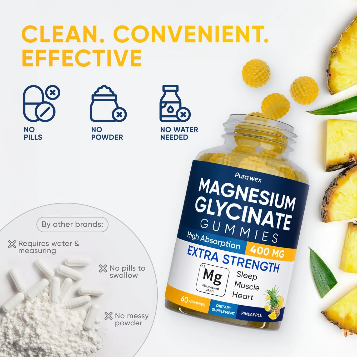 Magnesium Glycinate Gummies 400mg, High Absorption Magnesium Supplement for Women, Men and Kids, Muscle Support and Relaxation, Sugar Free, Vegan, 60 Days Supply - Image 6