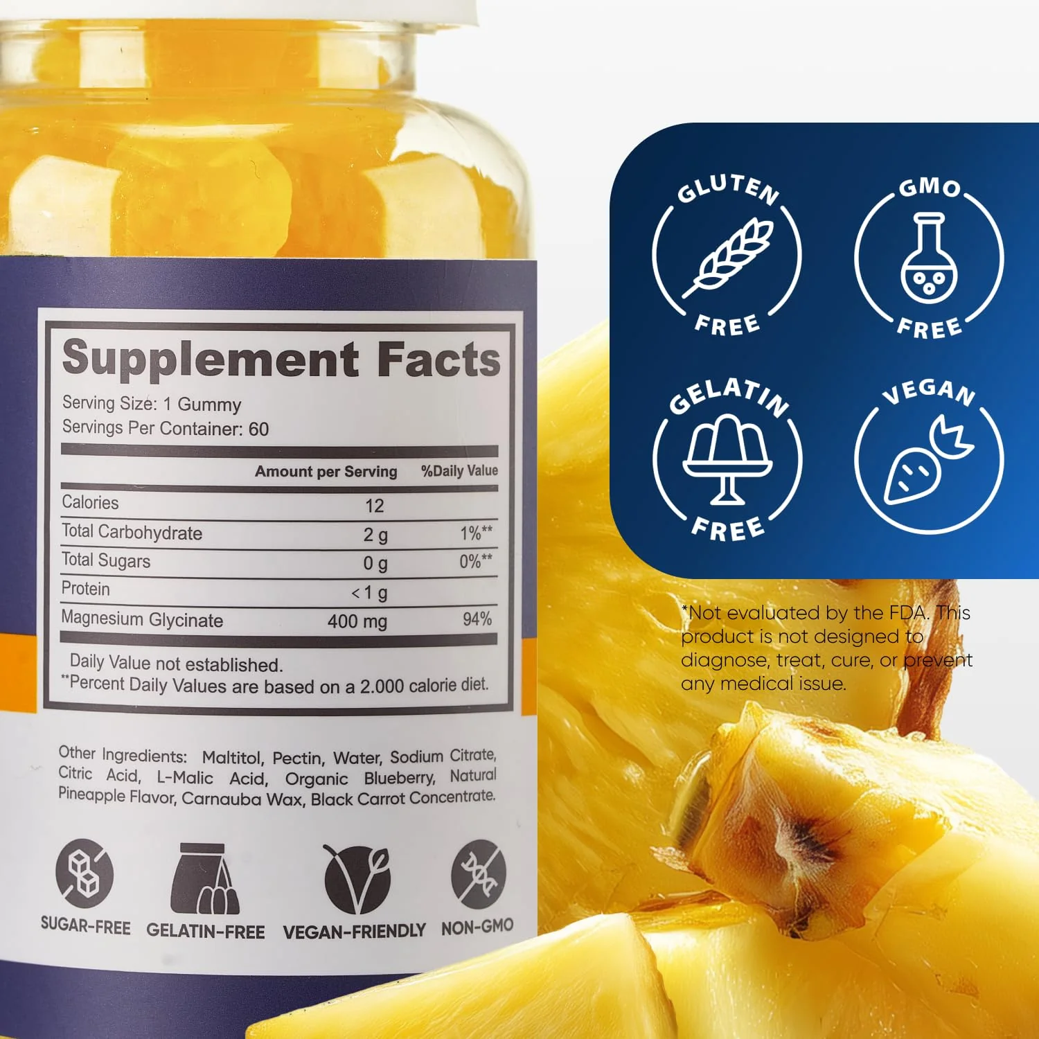 Magnesium Glycinate Gummies 400mg, High Absorption Magnesium Supplement for Women, Men and Kids, Muscle Support and Relaxation, Sugar Free, Vegan, 60 Days Supply - Image 7