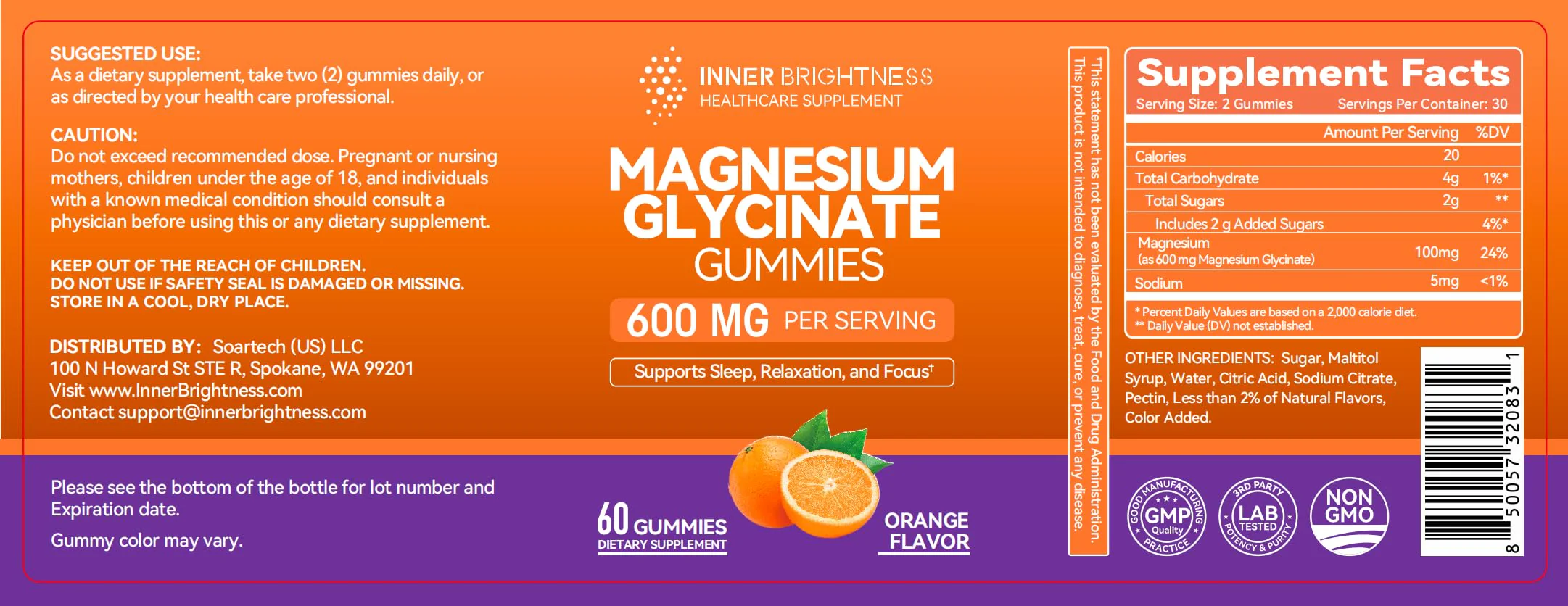 Magnesium Glycinate Gummies 600mg, Non-GMO, Gluten-Free, Magnesium Gummies for Adults & Kids, Sleep, Relaxation & Focus, Orange Flavor, 60 Count - Image 9