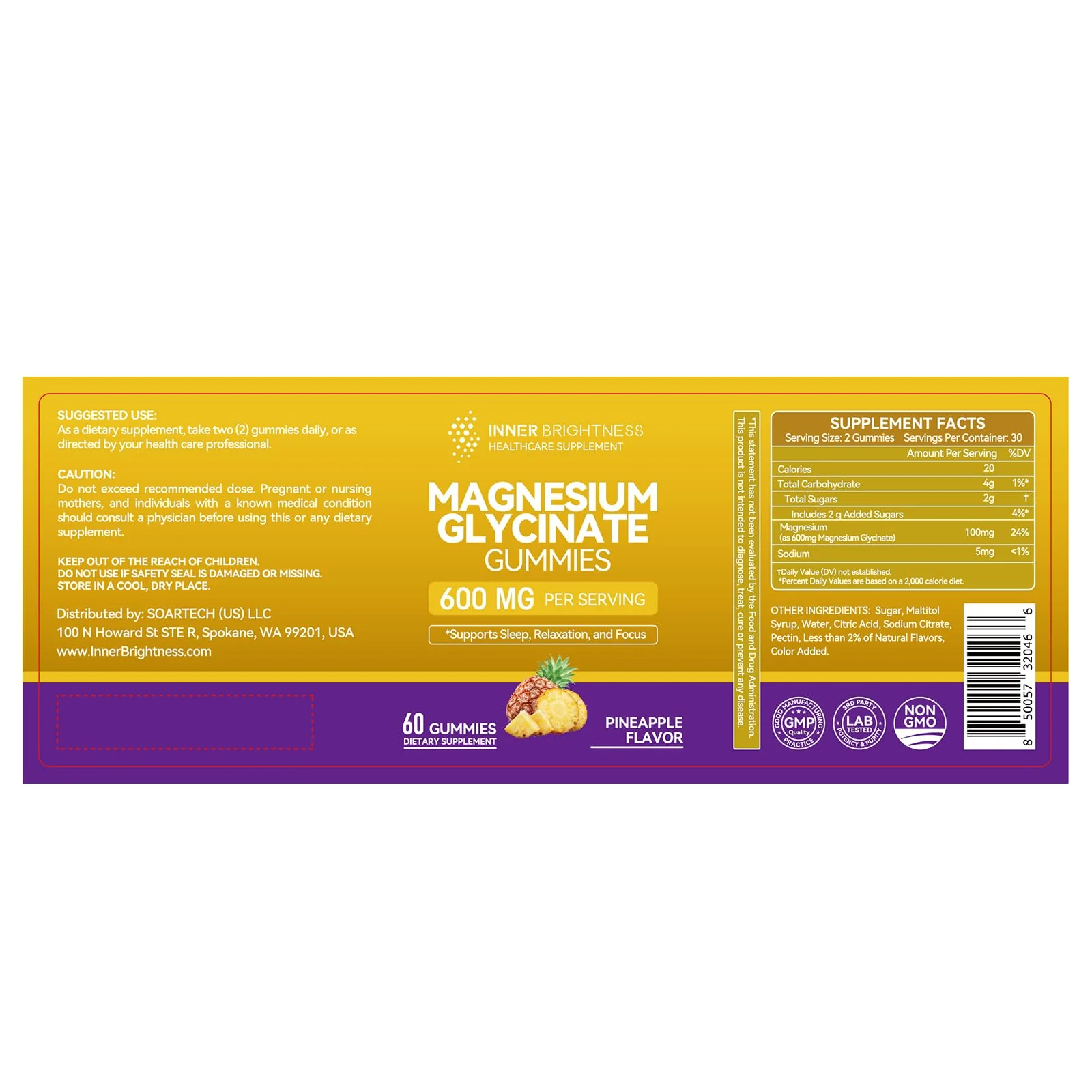 Magnesium Glycinate Gummies 600mg, Non-GMO, Gluten-Free, Magnesium Gummies for Adults & Kids, Sleep, Relaxation & Focus, Pineapple Flavor, 60 Count - Image 9