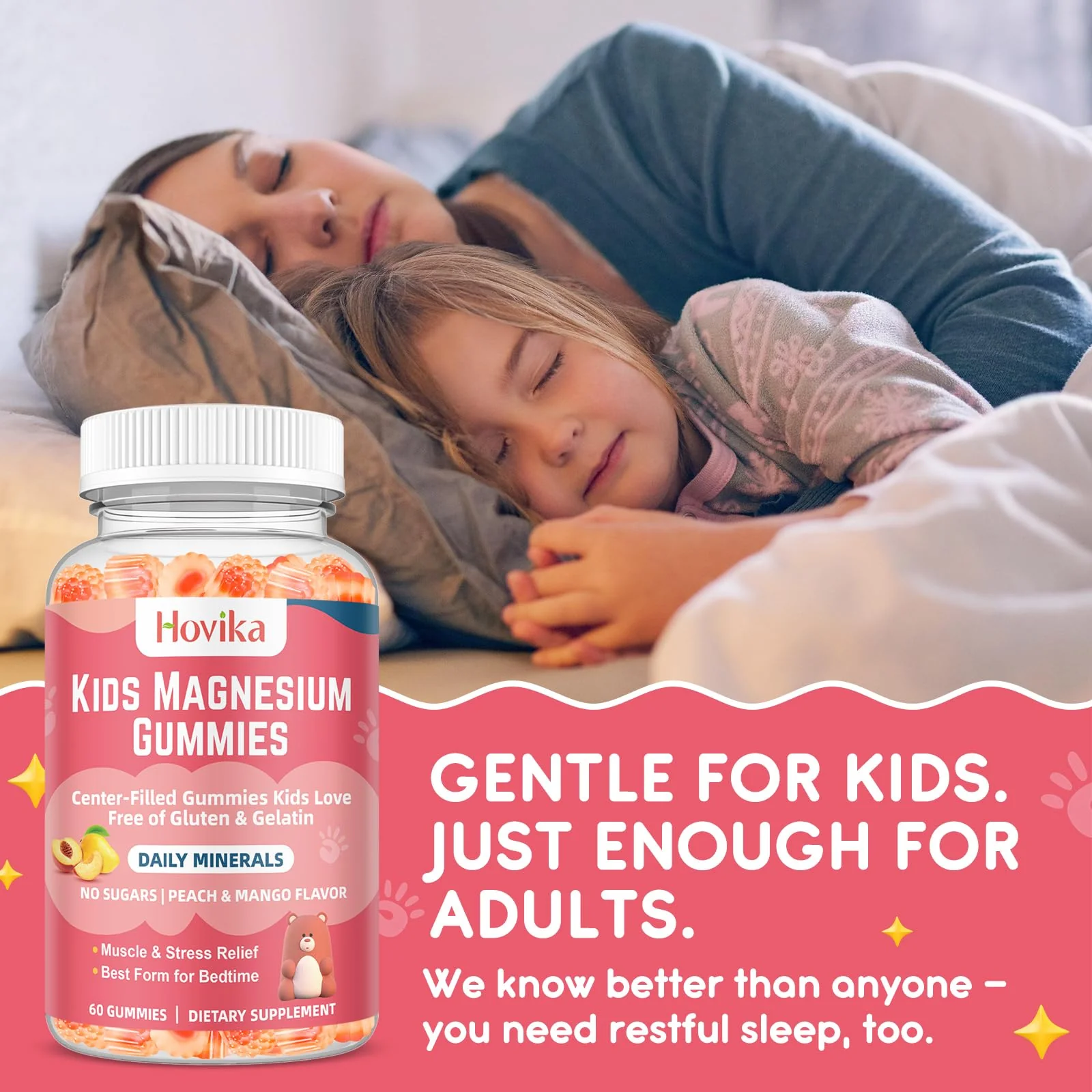 Magnesium Glycinate Gummies for Kids: Calm Magnesium Supplement for Kids & Adults with Zinc Citrate, GABA, Chamomile, Vitamin B6 & C - Sleep, Relaxation & Focus, Juicy Peach & Mango Flavor 60 Count - Image 3