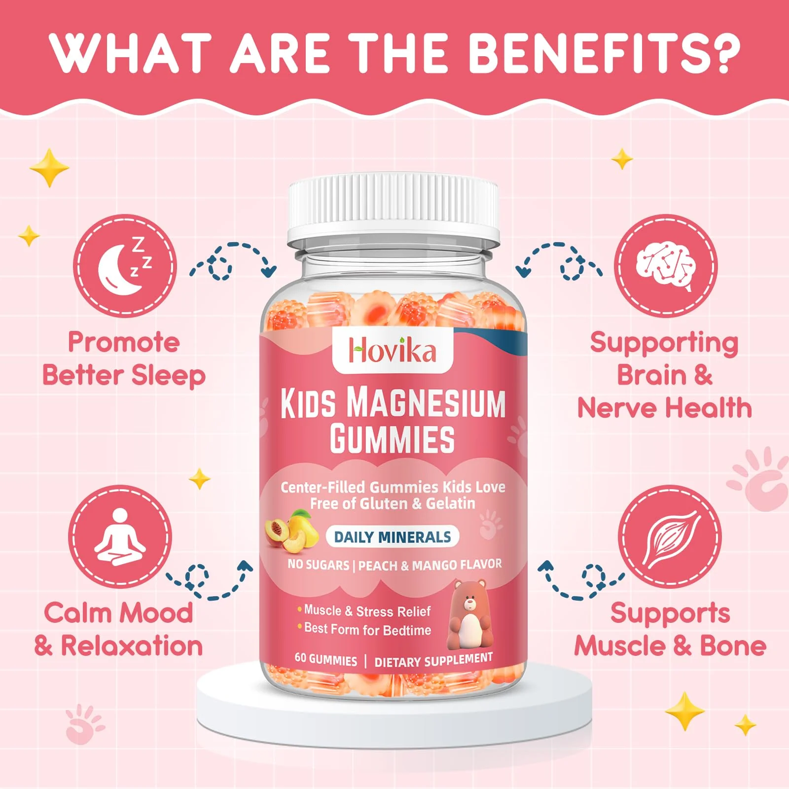 Magnesium Glycinate Gummies for Kids: Calm Magnesium Supplement for Kids & Adults with Zinc Citrate, GABA, Chamomile, Vitamin B6 & C - Sleep, Relaxation & Focus, Juicy Peach & Mango Flavor 60 Count - Image 4