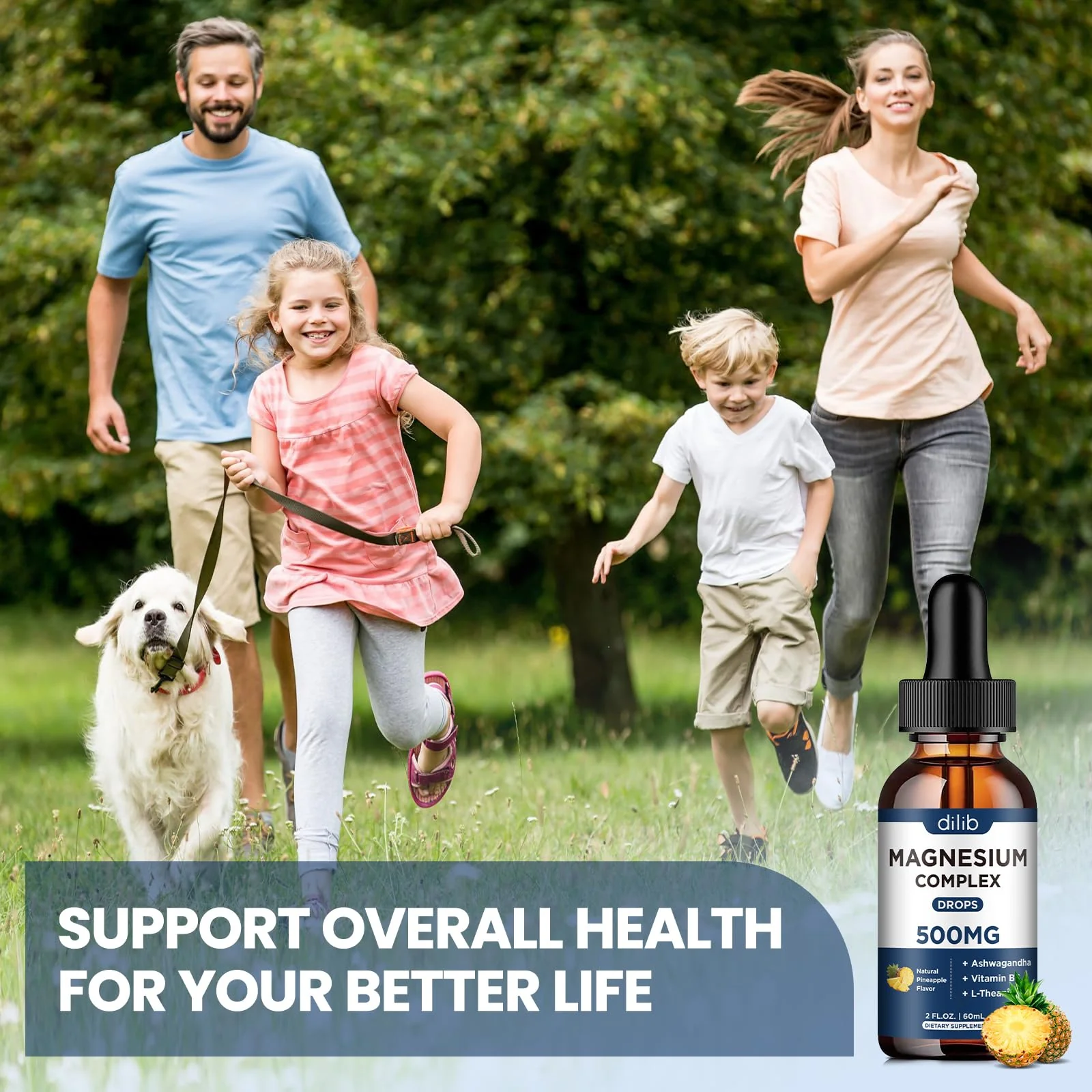 Magnesium Glycinate Liquid Drops 500mg - Triple Magnesium Complex Supplement with Citrate, Malate, Ashwagandha, L-Theanine, Vitamin B6 for Sleep, Stress Relief, Muscle, Pineapple Flavor 4 Fl Oz - Image 2