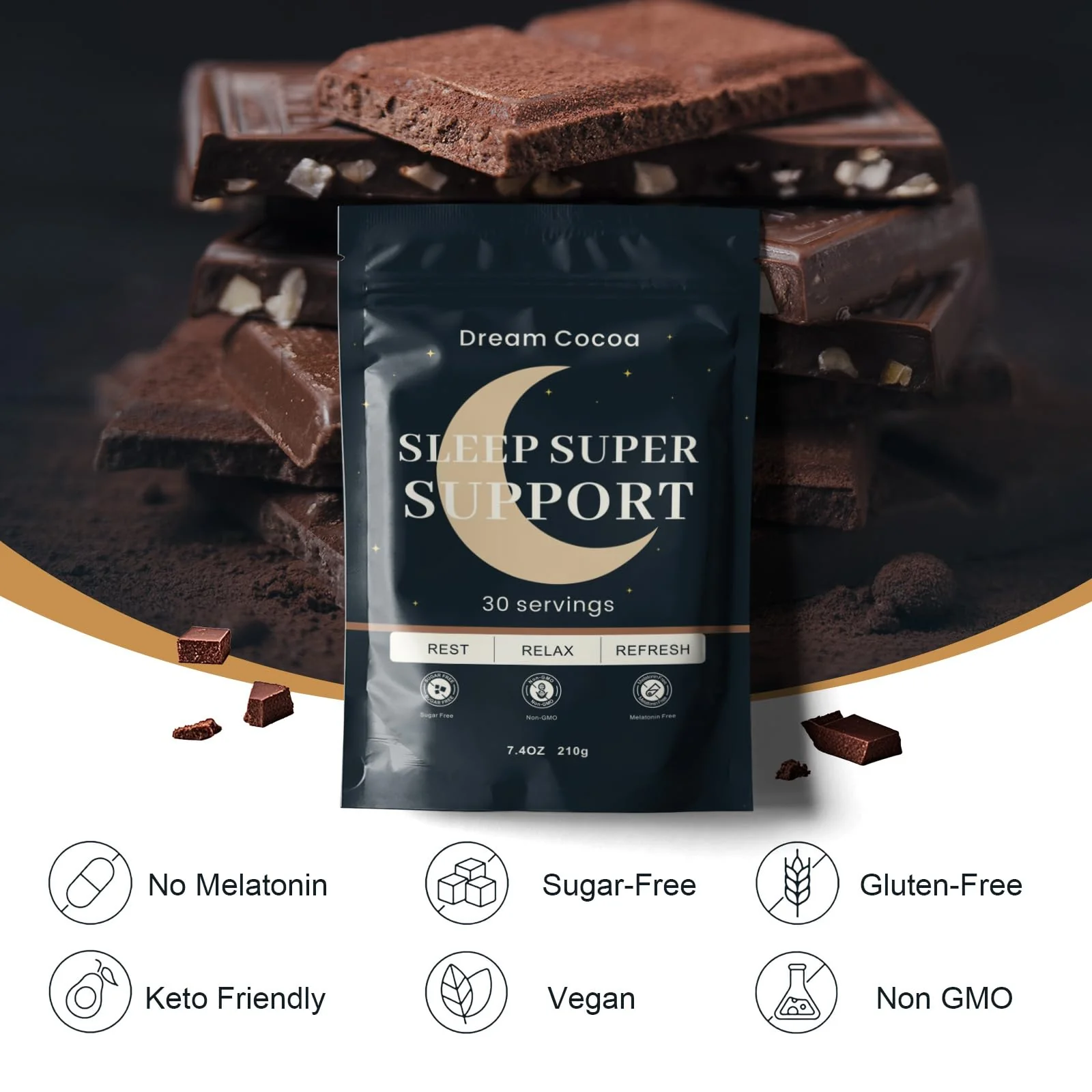 Magnesium Hot Cocoa – Melatonin-Free Natural Sleep Aid Hot Chocolate for Adults with Reishi Mushroom, L-Theanine & Zinc Glycinate – Relaxation & Restful Sleep Support Mushroom Coffee, 30 Servings - Image 4