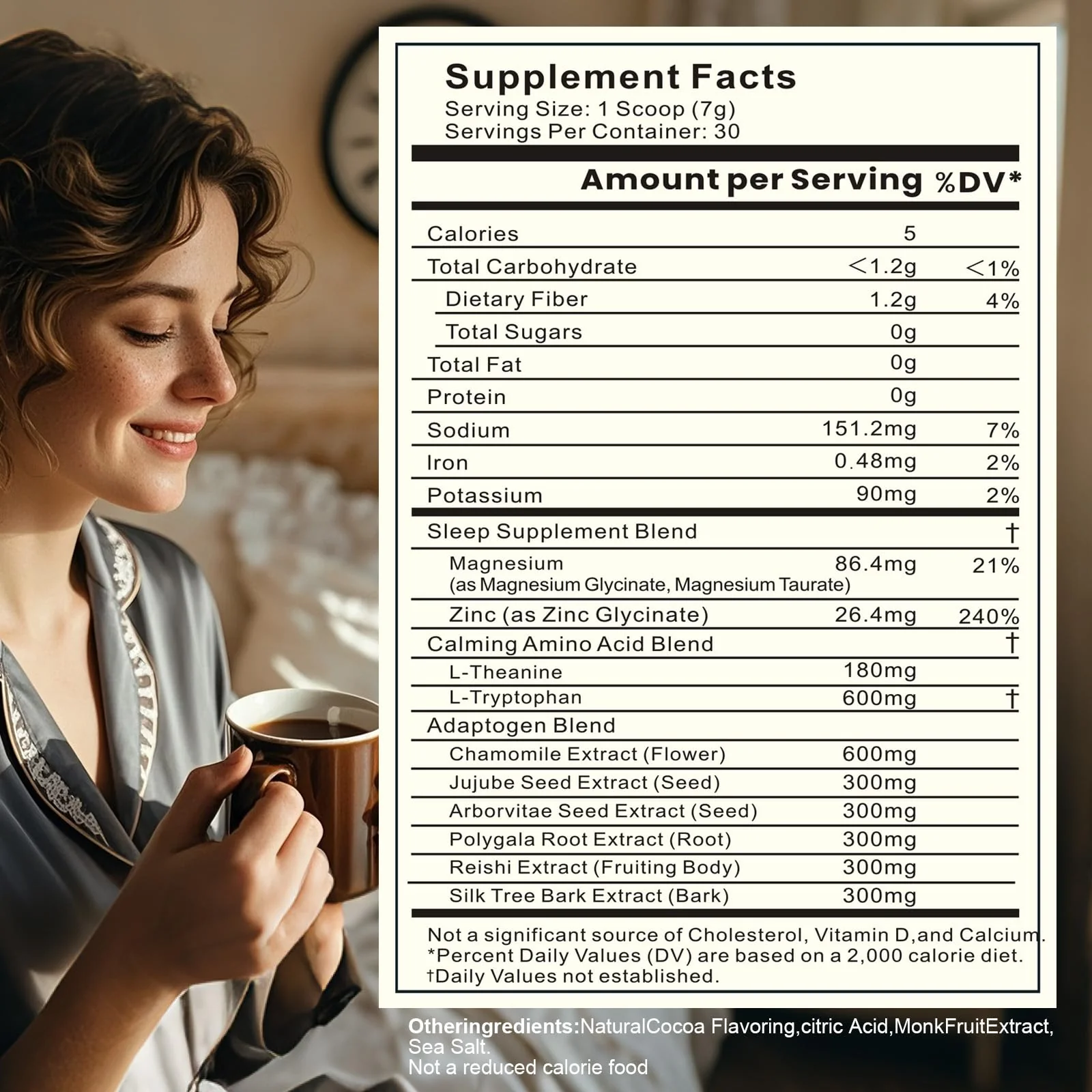 Magnesium Hot Cocoa – Melatonin-Free Natural Sleep Aid Hot Chocolate for Adults with Reishi Mushroom, L-Theanine & Zinc Glycinate – Relaxation & Restful Sleep Support Mushroom Coffee, 30 Servings - Image 5