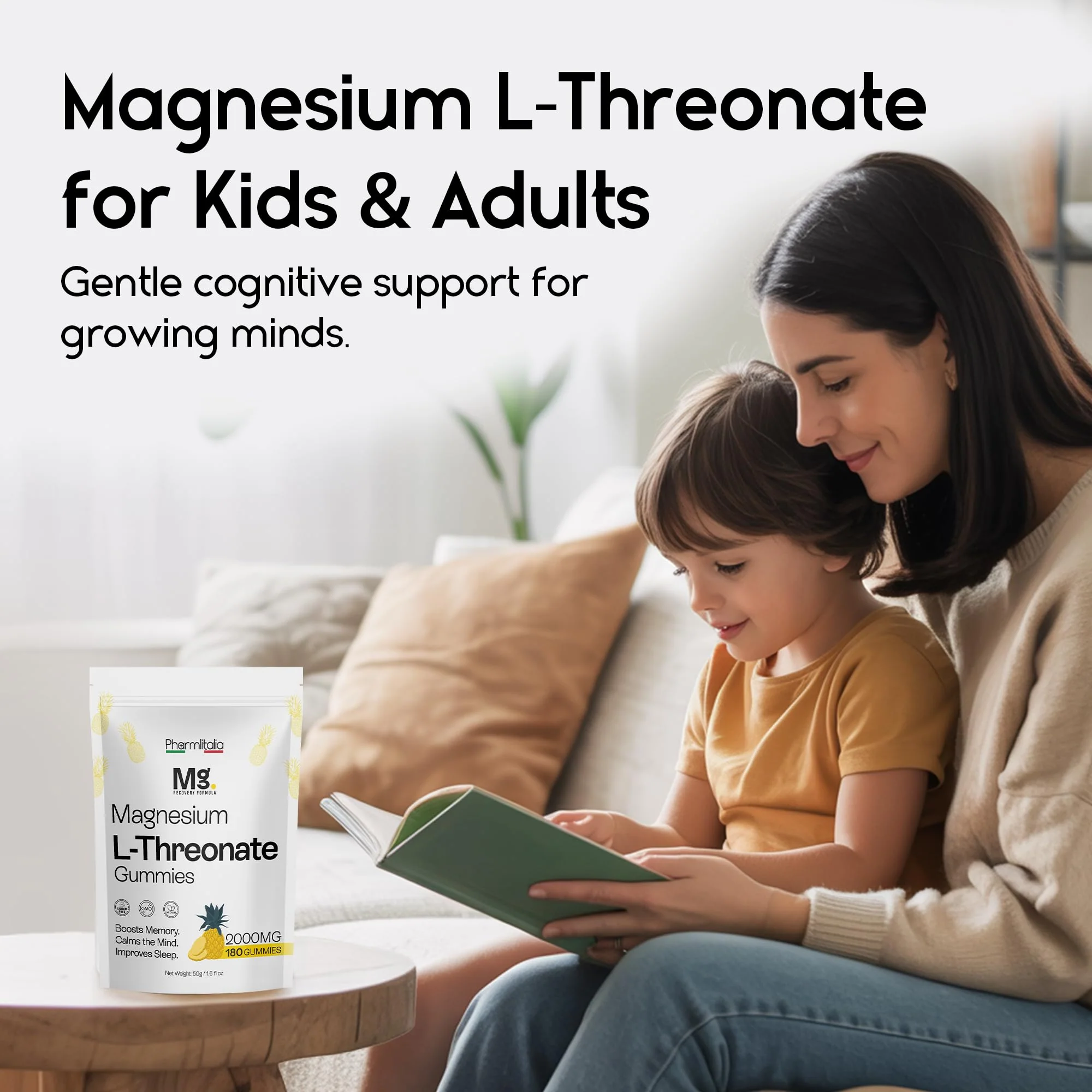 Magnesium L-Threonate Gummies for Adults & Kids 2000mg – Brain Supplements for Memory and Focus - 180 Count (Pack of 1) - Image 4
