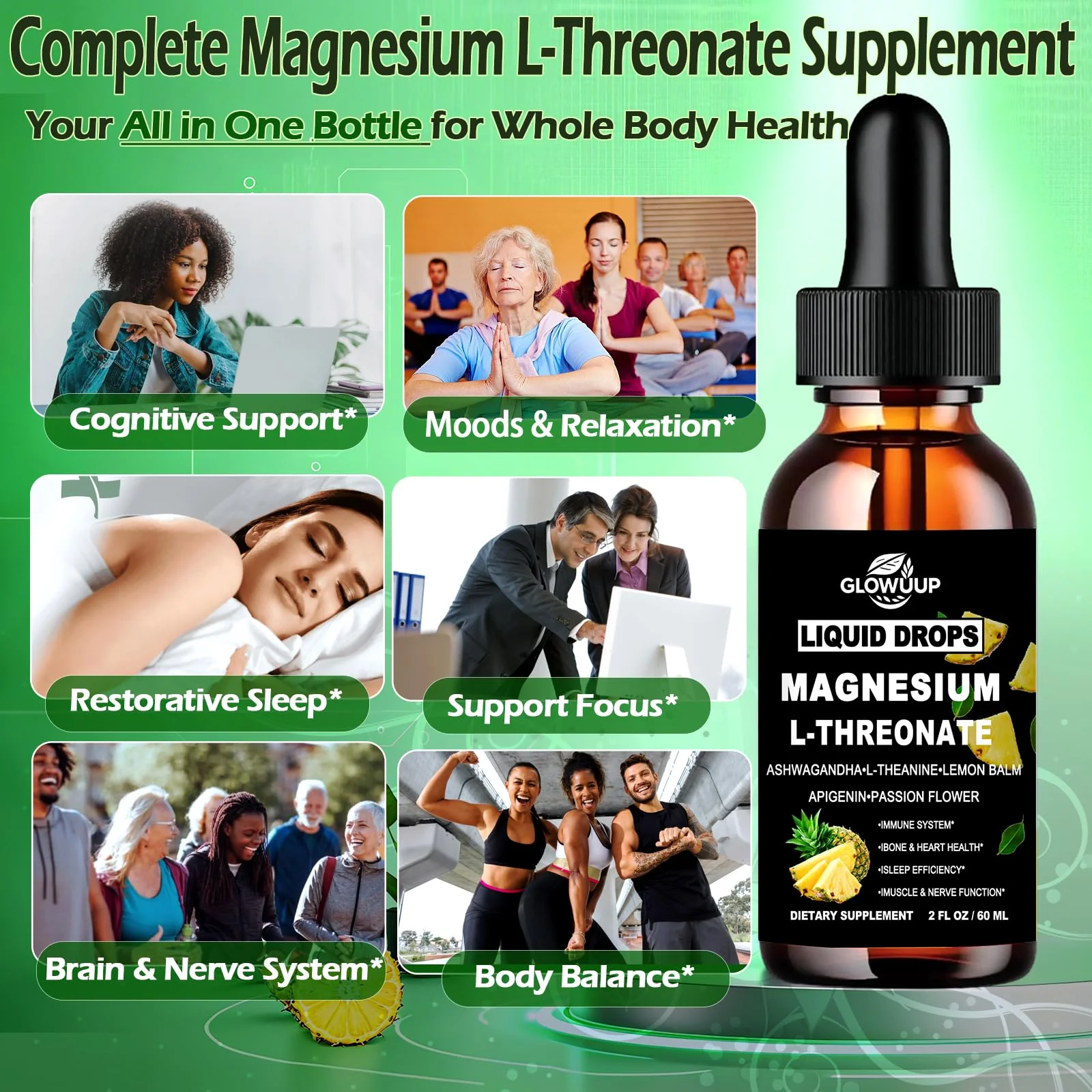 Magnesium L-Threonate Liquid Drops, Magnesium L Threonate Supplement w. Apigenin,Theanine,Lemon Balm for Sleep & Memory, Brain & Nerve Support, Fast Acting Liquid l Threonate Magnesium Than Capsules - Image 6