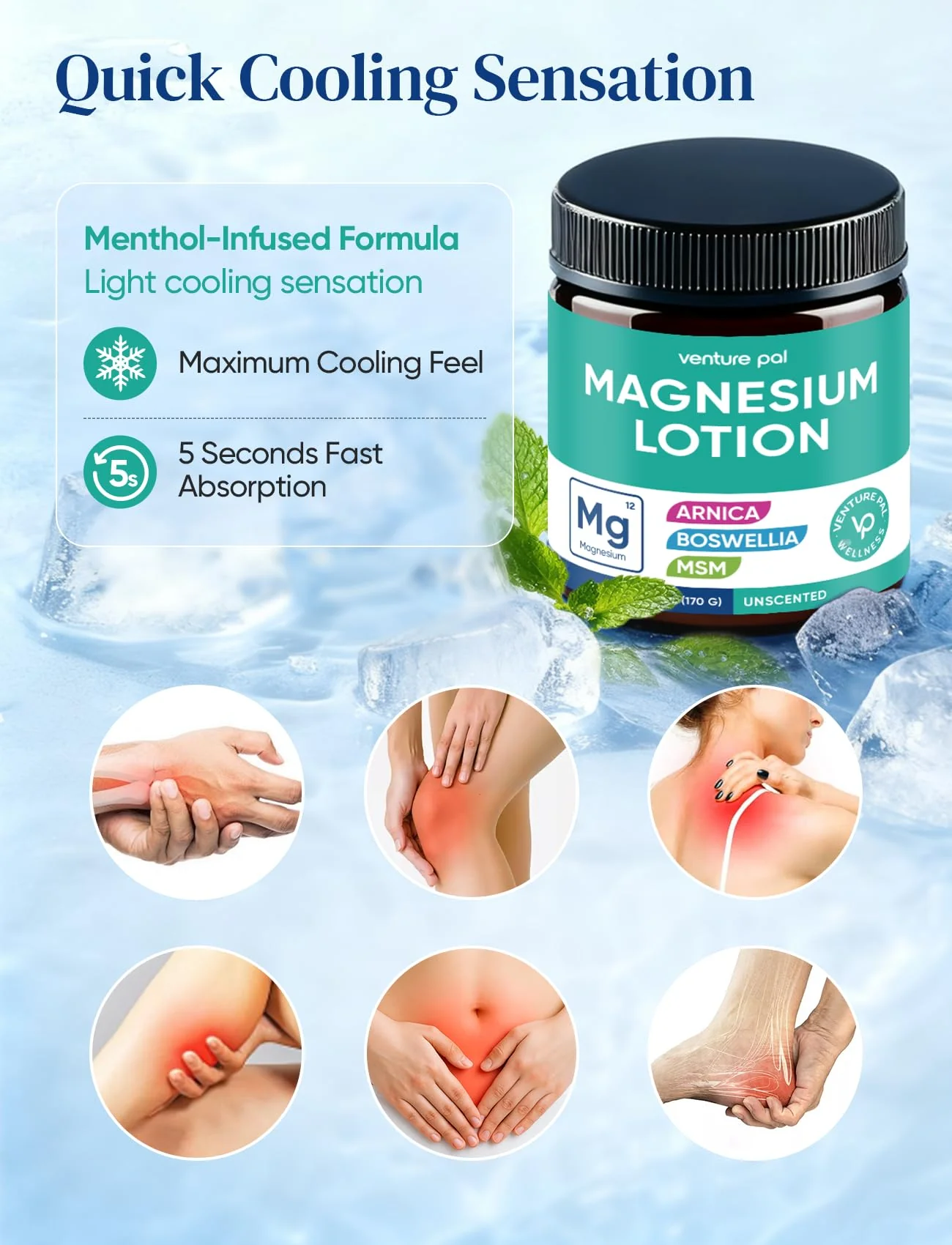 Magnesium Lotion with Arnica, MSM & Boswellia – Cooling Magnesium Cream – Lightweight Moisturizing Lotion for Legs & Feet – Safe for Kids – 6 fl oz - Image 4