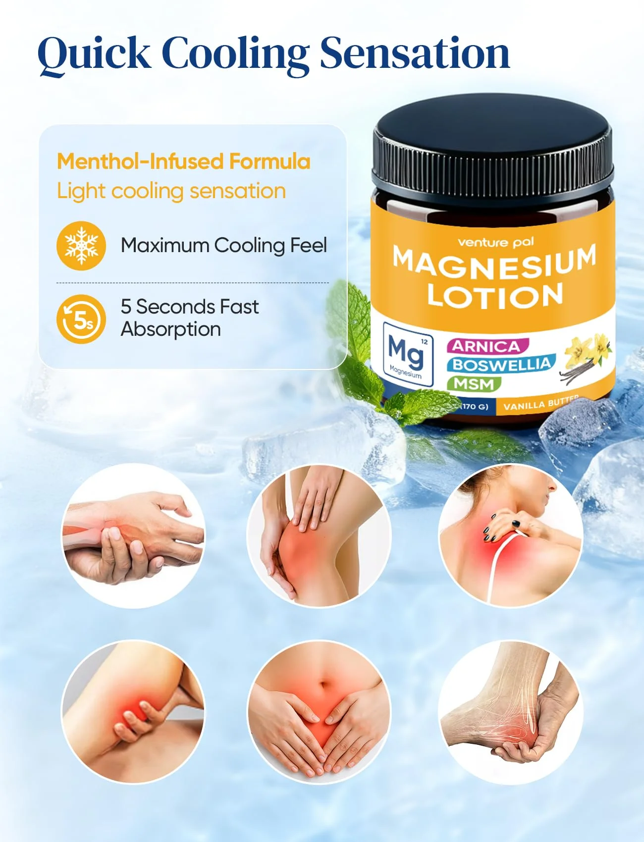 Magnesium Lotion with Arnica, MSM & Boswellia – Cooling Magnesium Cream – Lightweight Moisturizing Lotion for Legs & Feet – Safe for Kids – 6 fl oz - Image 4