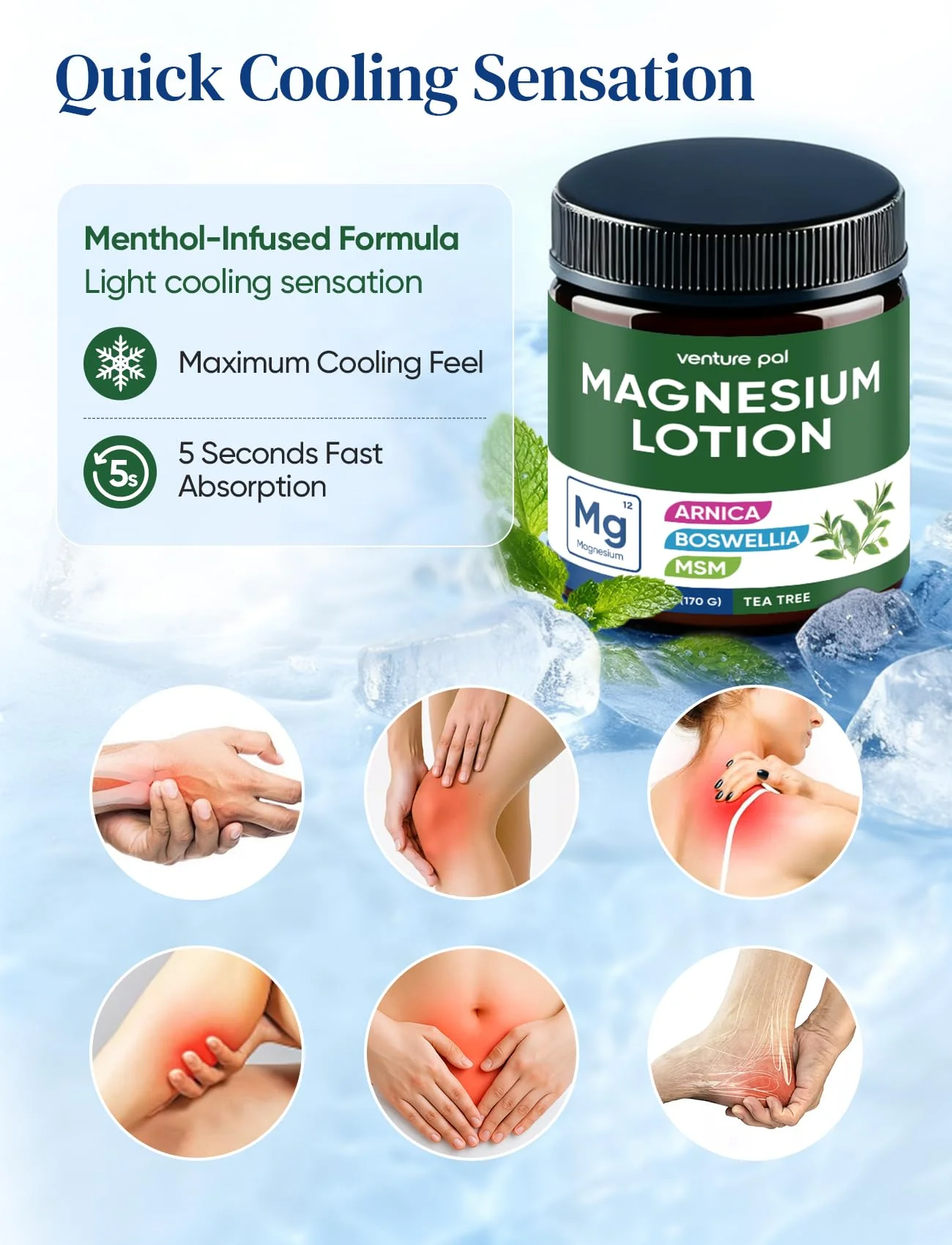 Magnesium Lotion with Arnica, MSM & Boswellia – Cooling Magnesium Cream – Lightweight Moisturizing Lotion for Legs & Feet – Safe for Kids – 6 fl oz - Image 4