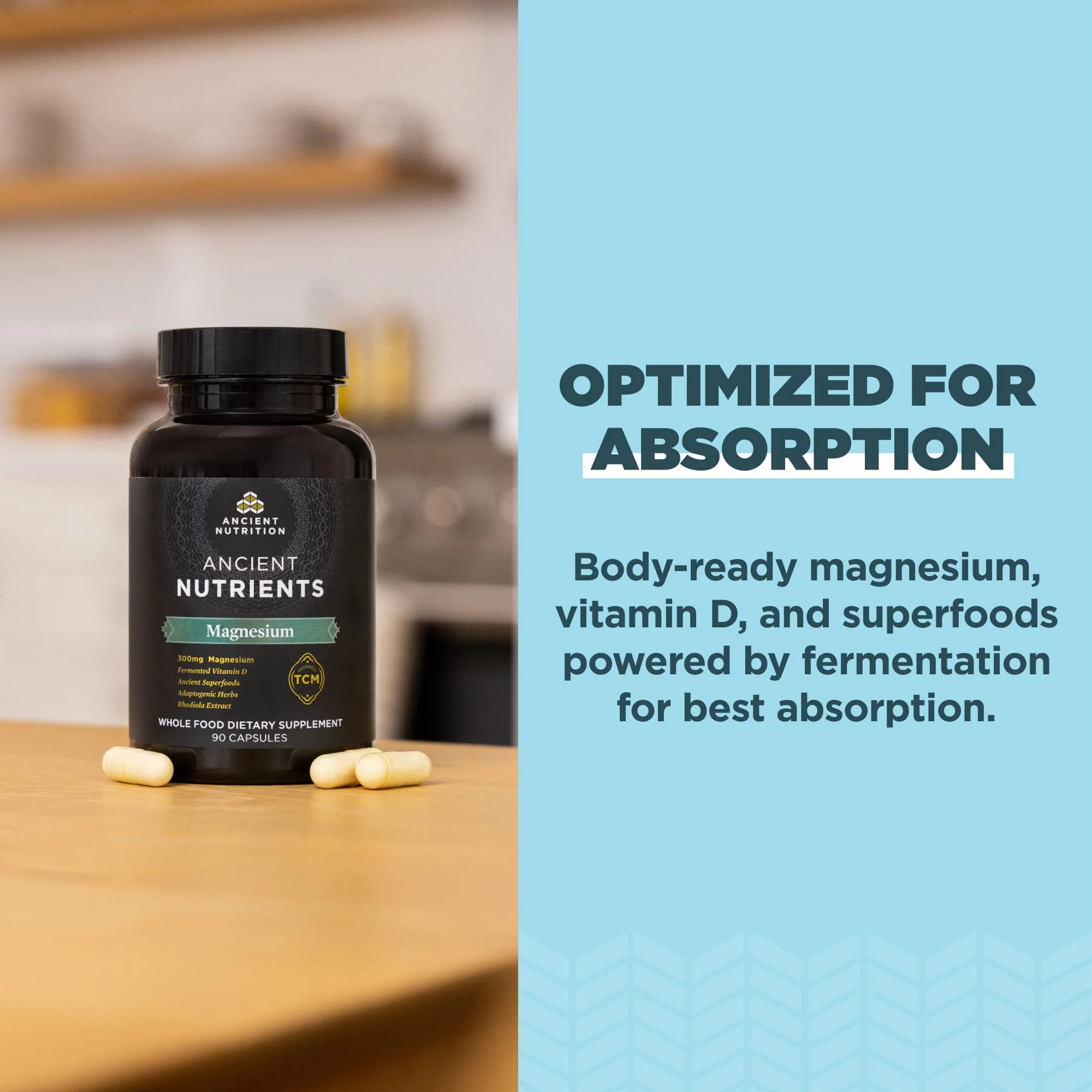 Magnesium Supplement by Ancient Nutrition, Magnesium 300mg with Vitamin D for Immune Support, Adaptogenic Herbs, Enzyme Activated, Paleo & Keto Friendly, 90 Capsules - Image 5