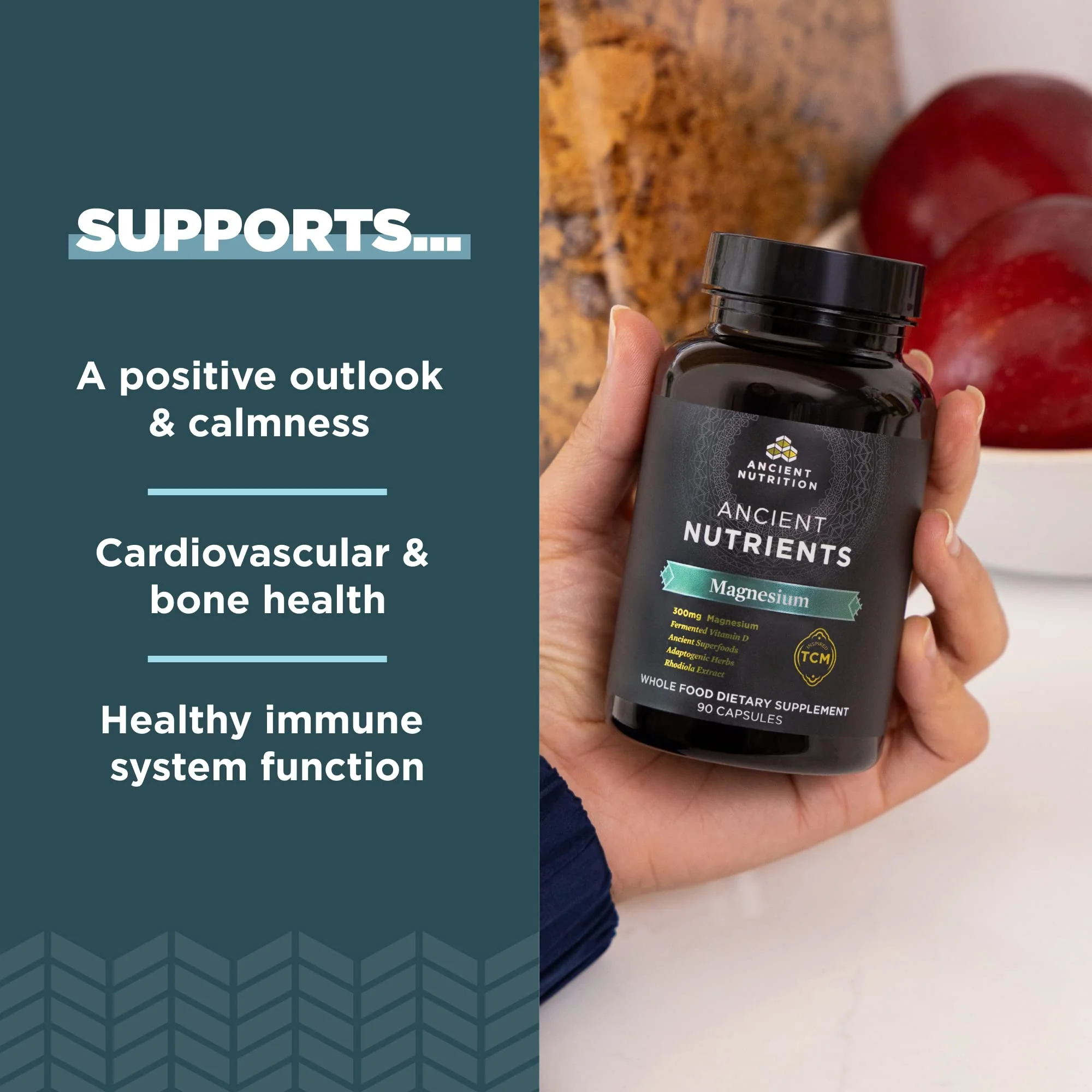 Magnesium Supplement by Ancient Nutrition, Magnesium 300mg with Vitamin D for Immune Support, Adaptogenic Herbs, Enzyme Activated, Paleo & Keto Friendly, 90 Capsules - Image 6