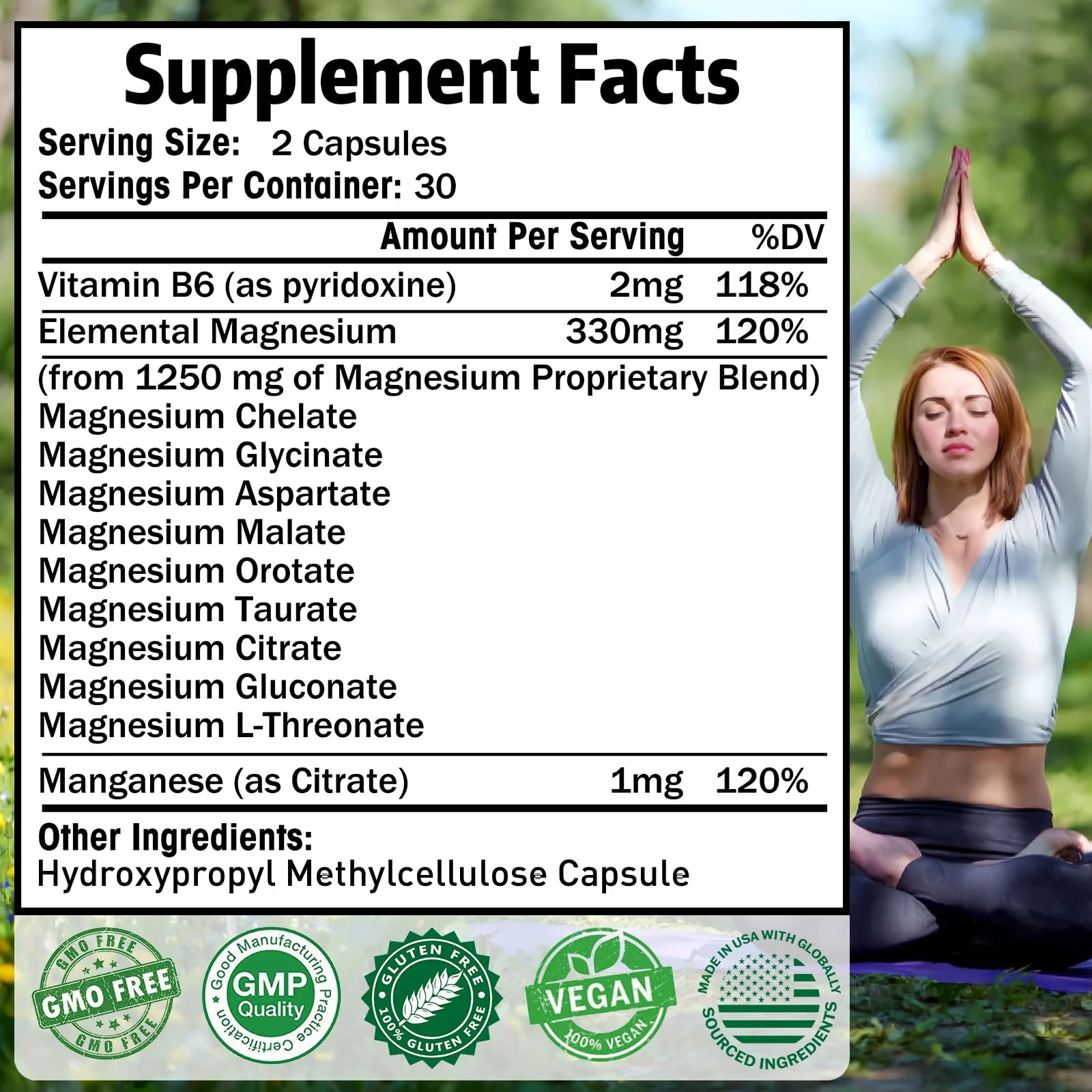 Magnesium Supplement with 9 Forms of High Absorption Magnesium Glycinate, L-threonate, Citrate, Malate and More for Muscle, Brain Support, Non-GMO, Gluten & Soy Free, 60 Capsules - Image 5
