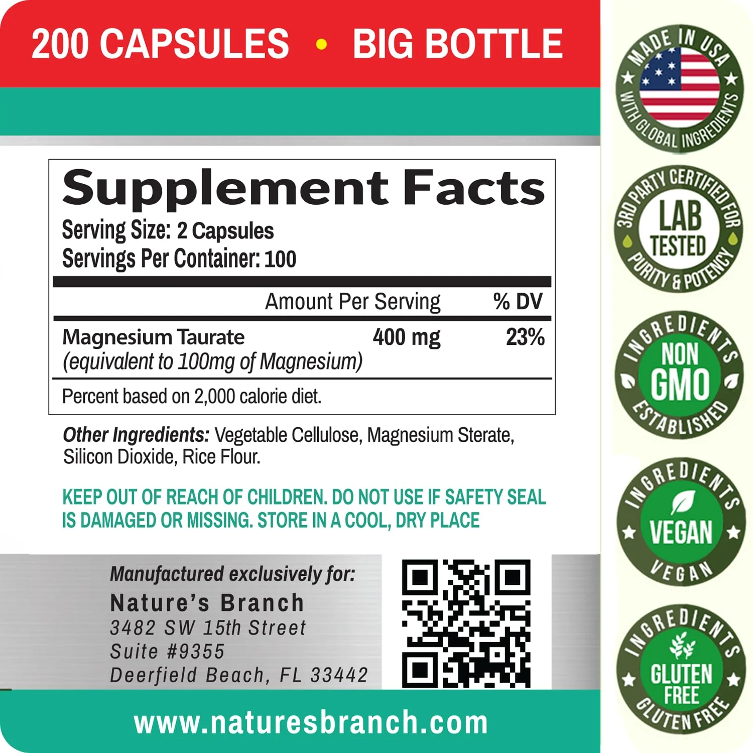 Magnesium Taurate 400mg | High Absorption | 200 Capsules for Sleep, Heart Health, Calm, Joint Supplement for Women and Men | Pure Elemental Mag Powder Plus Taurine - Extra Strength Pills - Image 5