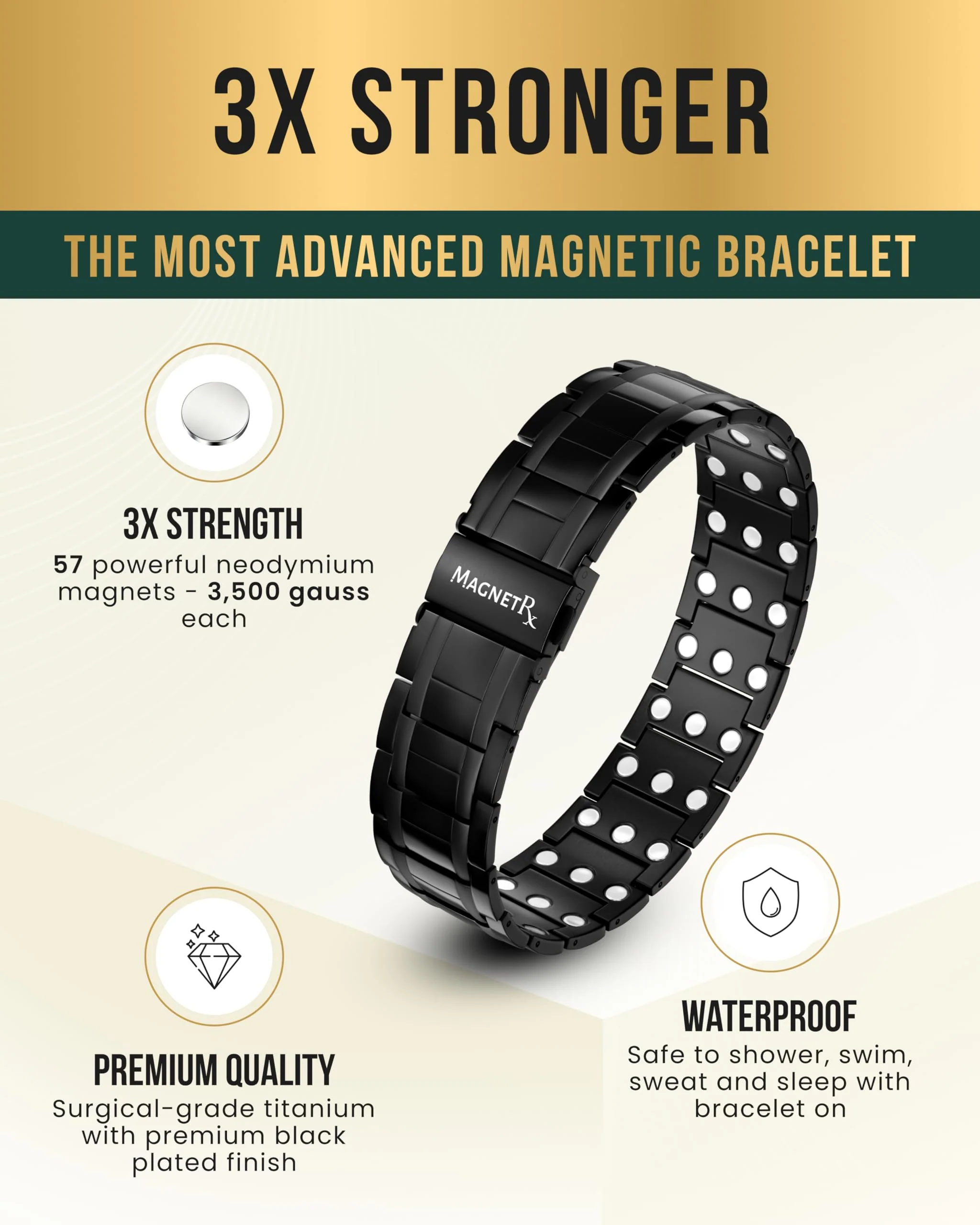 MagnetRX® 3X Strength Magnetic Bracelets for Men – Effective Titanium Mens Magnetic Bracelet – Premium Fold–over Clasp & Adjustable Length with Sizing Tool & Gift Box (Black) - Image 4