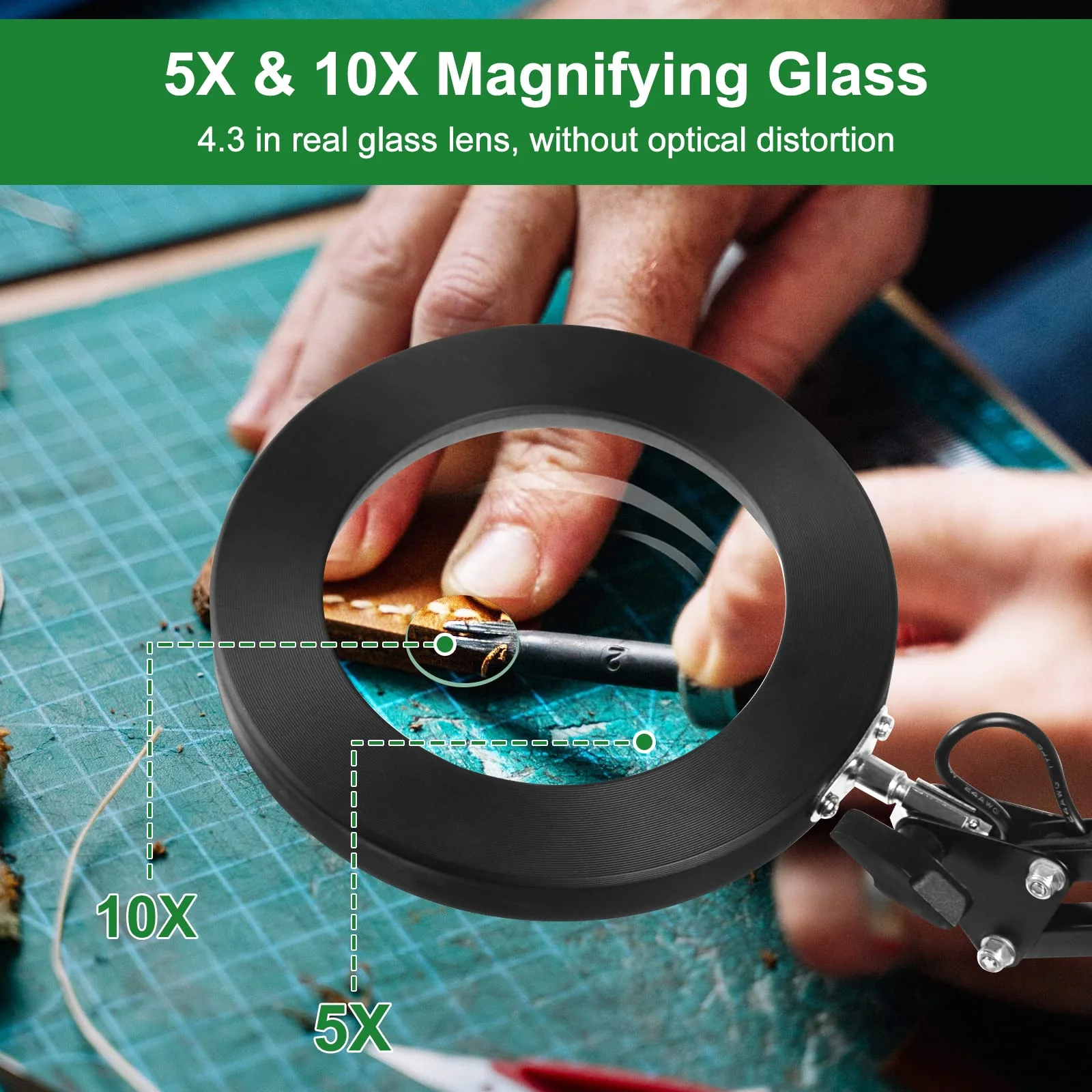 Magnifying Glass with Light and Stand, Flexible Magnetic Helping Hand, 5X&10X 12V 108pcs LED Beads Magnifying Lamp, 3 Modes Adjustable Swivel Gooseneck Arms & Heavy Duty Base Plate - Image 2
