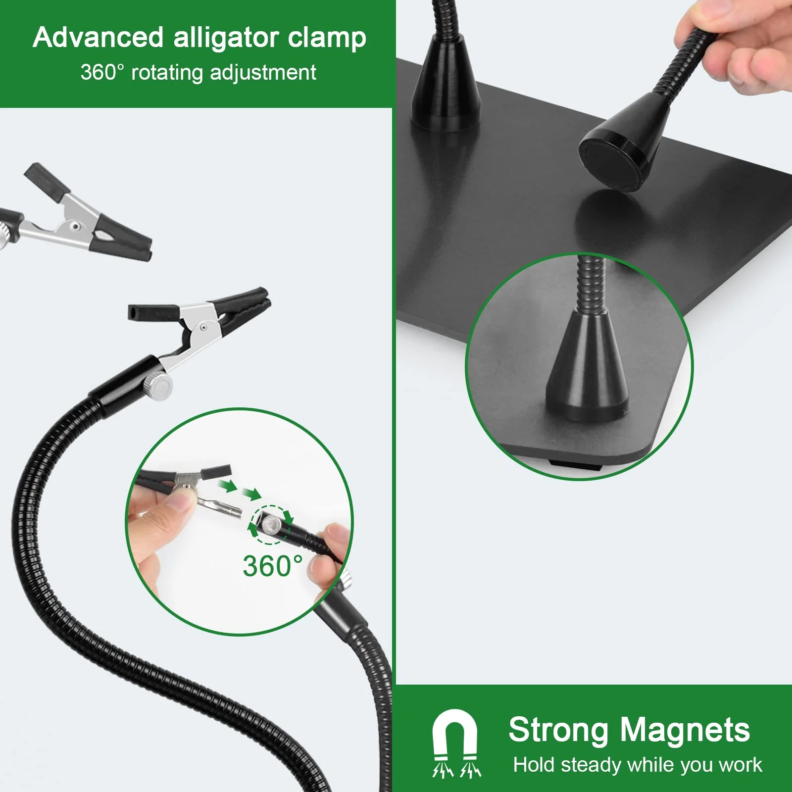 Magnifying Glass with Light and Stand, Flexible Magnetic Helping Hand, 5X&10X 12V 108pcs LED Beads Magnifying Lamp, 3 Modes Adjustable Swivel Gooseneck Arms & Heavy Duty Base Plate - Image 3