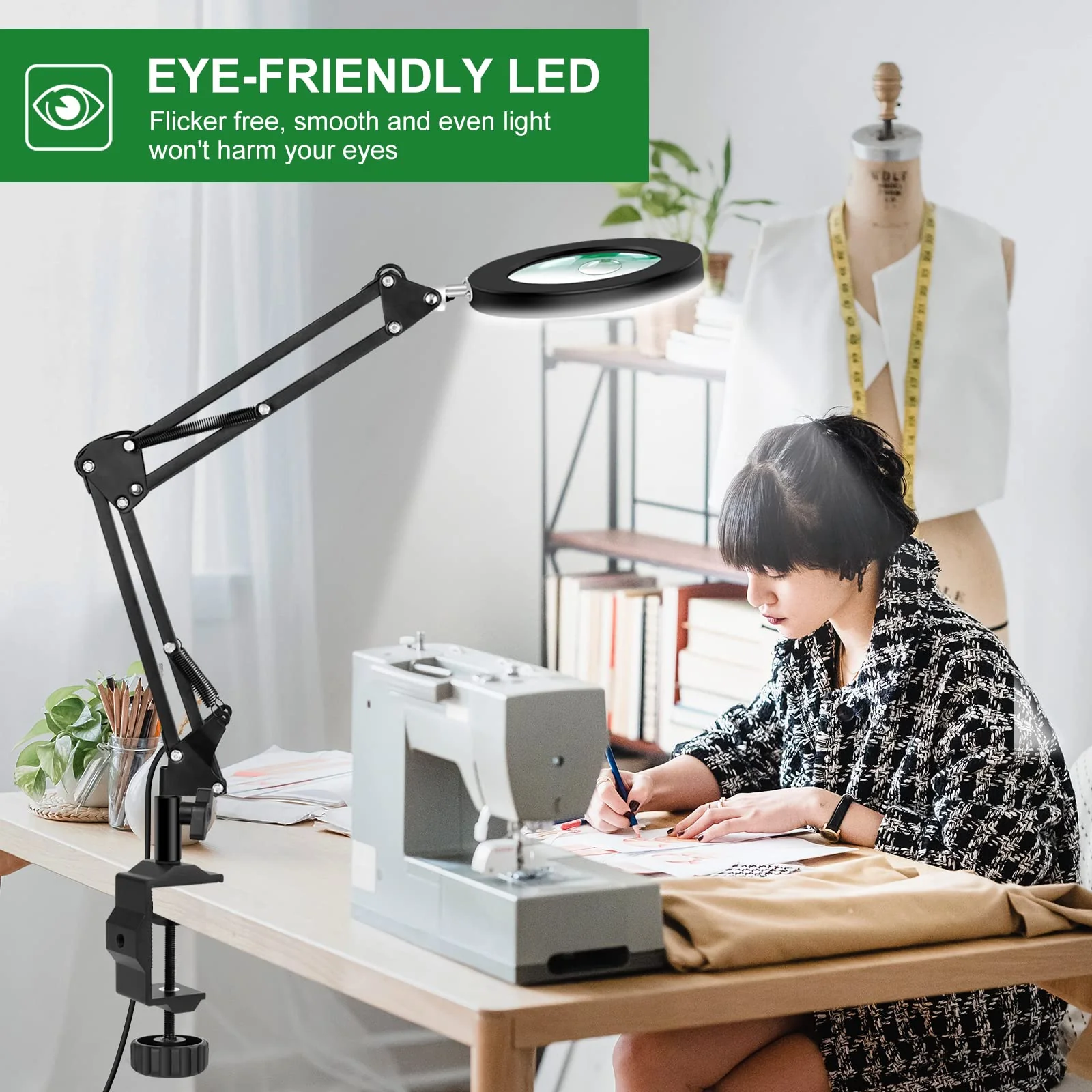 Magnifying Glass with Light and Stand, Flexible Magnetic Helping Hand, 5X&10X 12V 108pcs LED Beads Magnifying Lamp, 3 Modes Adjustable Swivel Gooseneck Arms & Heavy Duty Base Plate - Image 6