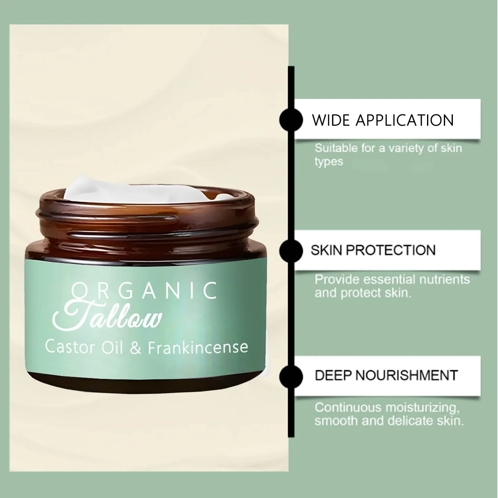 Maidlure Grass-fed Beef Tallow with Frankincense Oil & Castor oil, Organic Beef Tallow Moisturizer for Skin, Tallow and Manuka Honey Cream for Face, Body (1) - Image 3