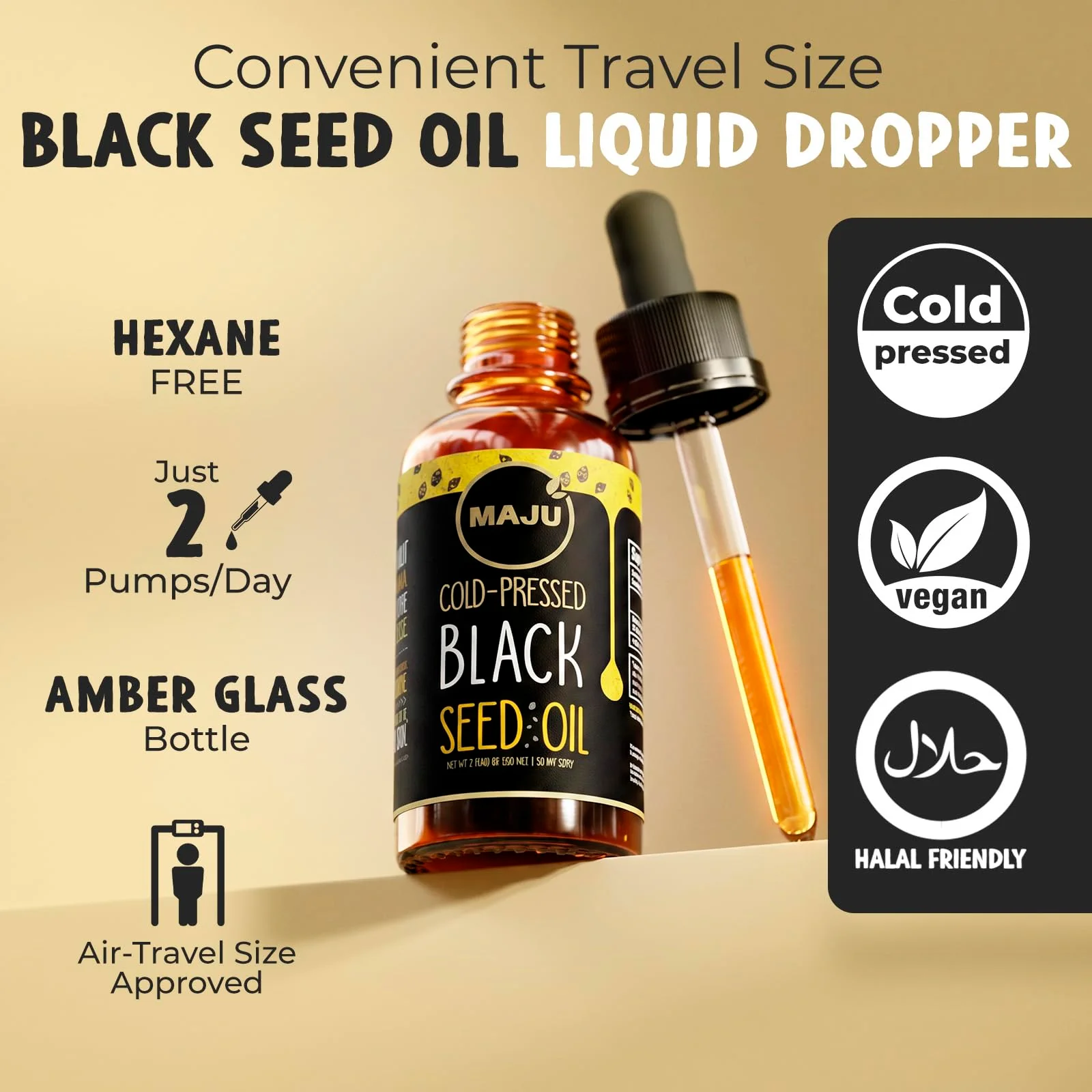 Maju Superfoods Black Seed Oil - 3 Times TQ, Cold-Pressed, Travel Size, 100% Turkish Black Cumin Seed Oil, Liquid Pure Blackseed, Glass Bottle, 2 Oz - Image 3