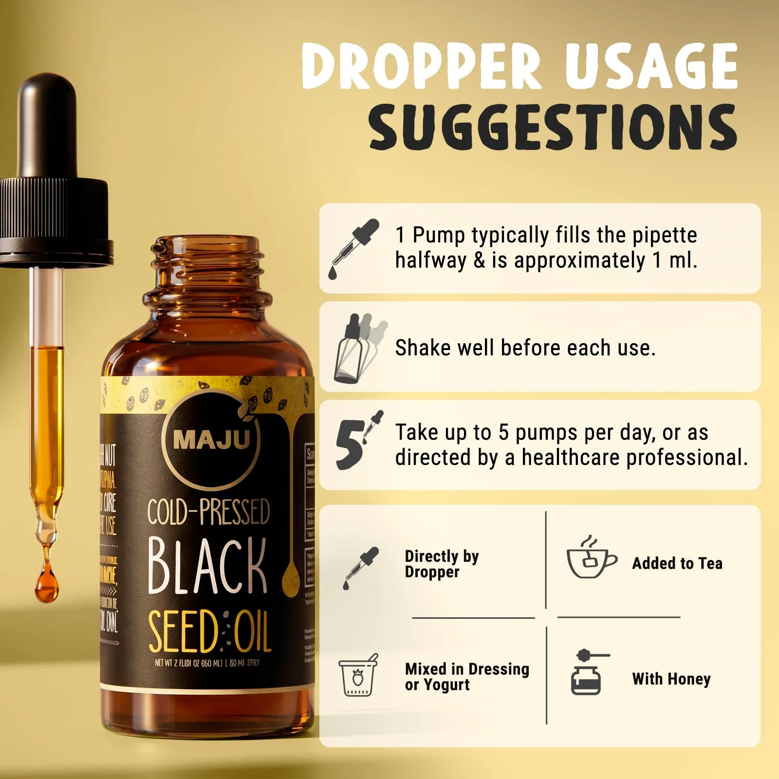 Maju Superfoods Black Seed Oil - 3 Times TQ, Cold-Pressed, Travel Size, 100% Turkish Black Cumin Seed Oil, Liquid Pure Blackseed, Glass Bottle, 2 Oz - Image 7