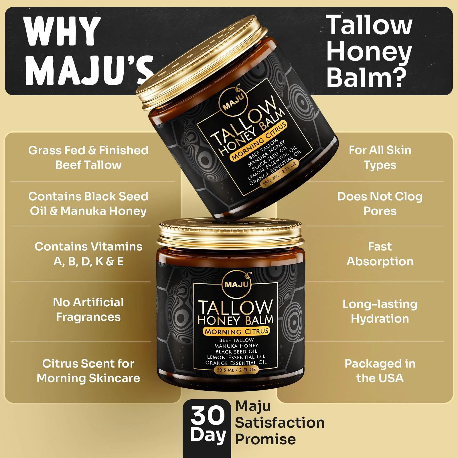MAJU Tallow Honey Balm, Morning Citrus (2 oz), Grass Fed Beef Tallow for Skin with Organic Black Seed Oil, Manuka Honey and Organic Beeswax, Skin and Face Moisturizer for Deep Hydration - Image 4
