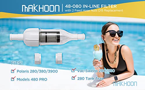 MAKHOON Pool Cleaner Assembly 48-080 with 2 Feed Hose Nuts D15 Replacement Compatible with Polaris Zodiac 48-080 in-Line Filter and Replace Universal Wall Fitting (UWF) Filter Screen 6-504-00 (1) - Image 3