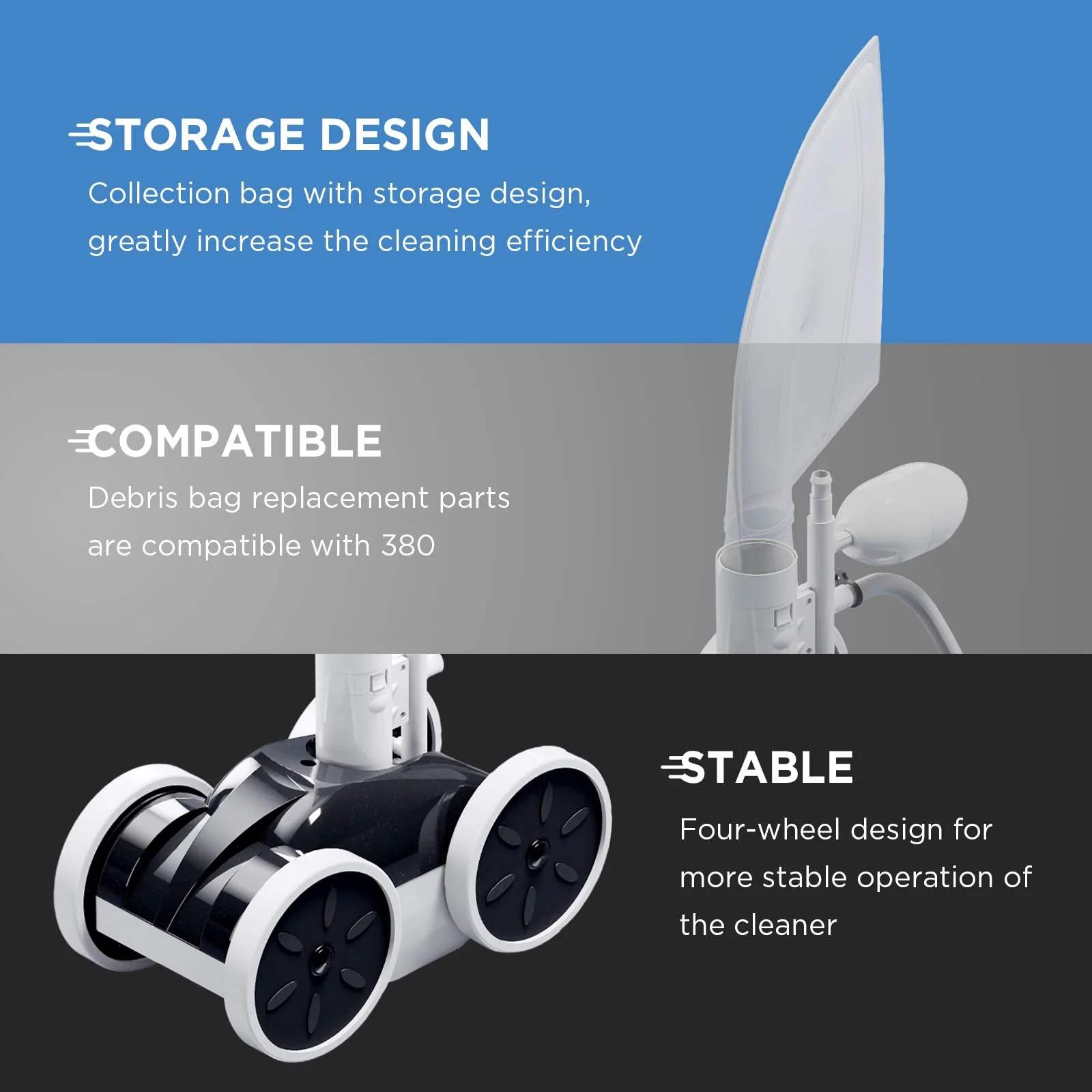 MAKHOON Upgrade Pool Pressure Side Sweeper: Professional Solution for Cleaning Your Swimming Pool (Four Wheels are Better Than Three) Need 1.5" Female Thread Pool Booster Pump Inlet, 4 Bar Pressure - Image 3