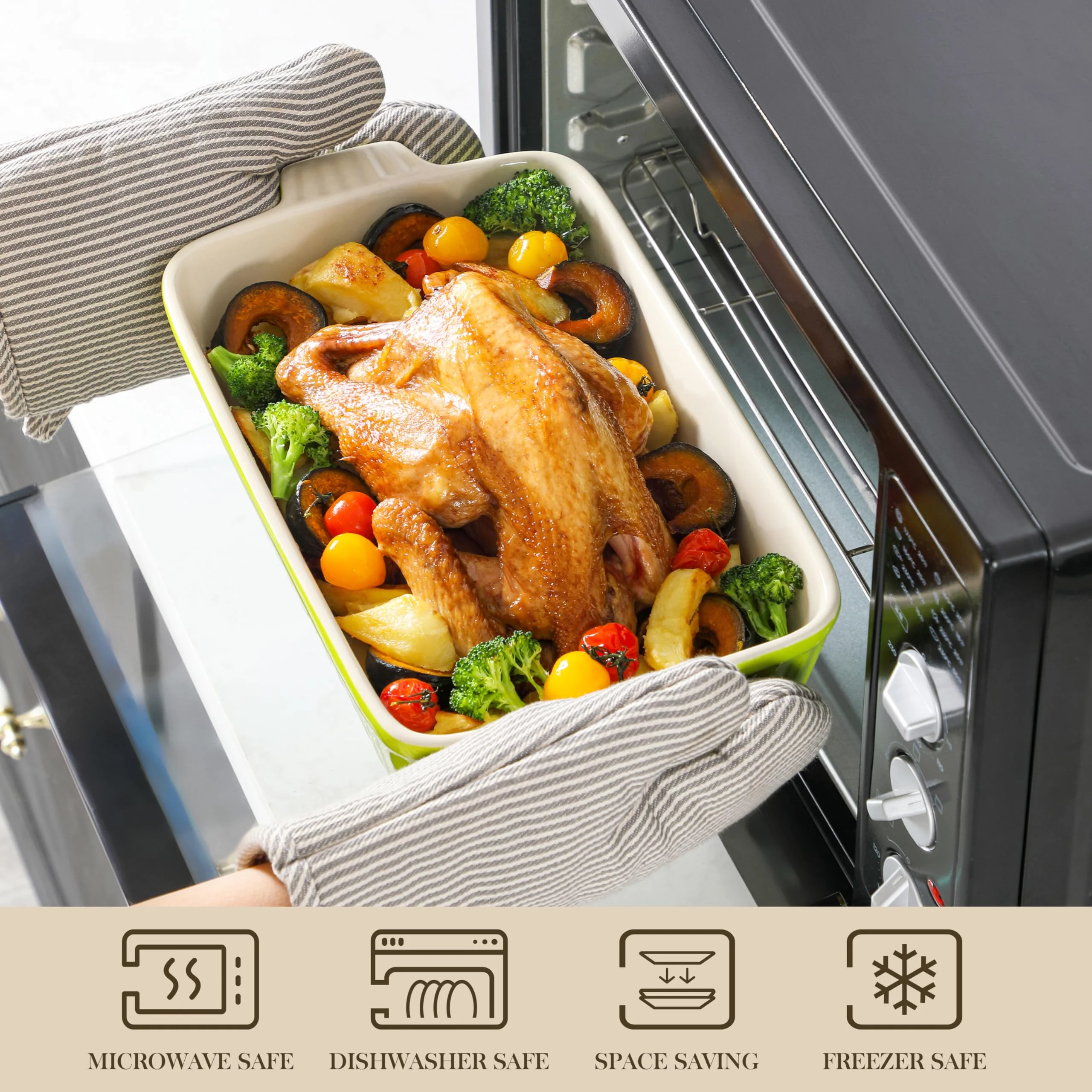 MALACASA Bakeware Set of 4, Porcelain Baking Pans Set for Oven, Casserole Dish, Ceramic Rectangular Baking Dish Lasagna Pans for Cooking Cake Kitchen, Green (9.4"/11.1"/12.2"/14.7"), Series BAKE.BAKE - Image 5